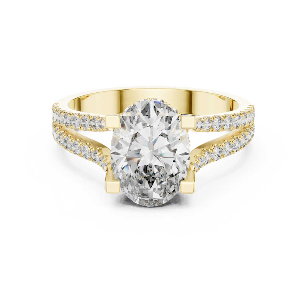 14K Gold Split Shank Handcrafted Oval Lab Diamond Ring 2.17 CT
