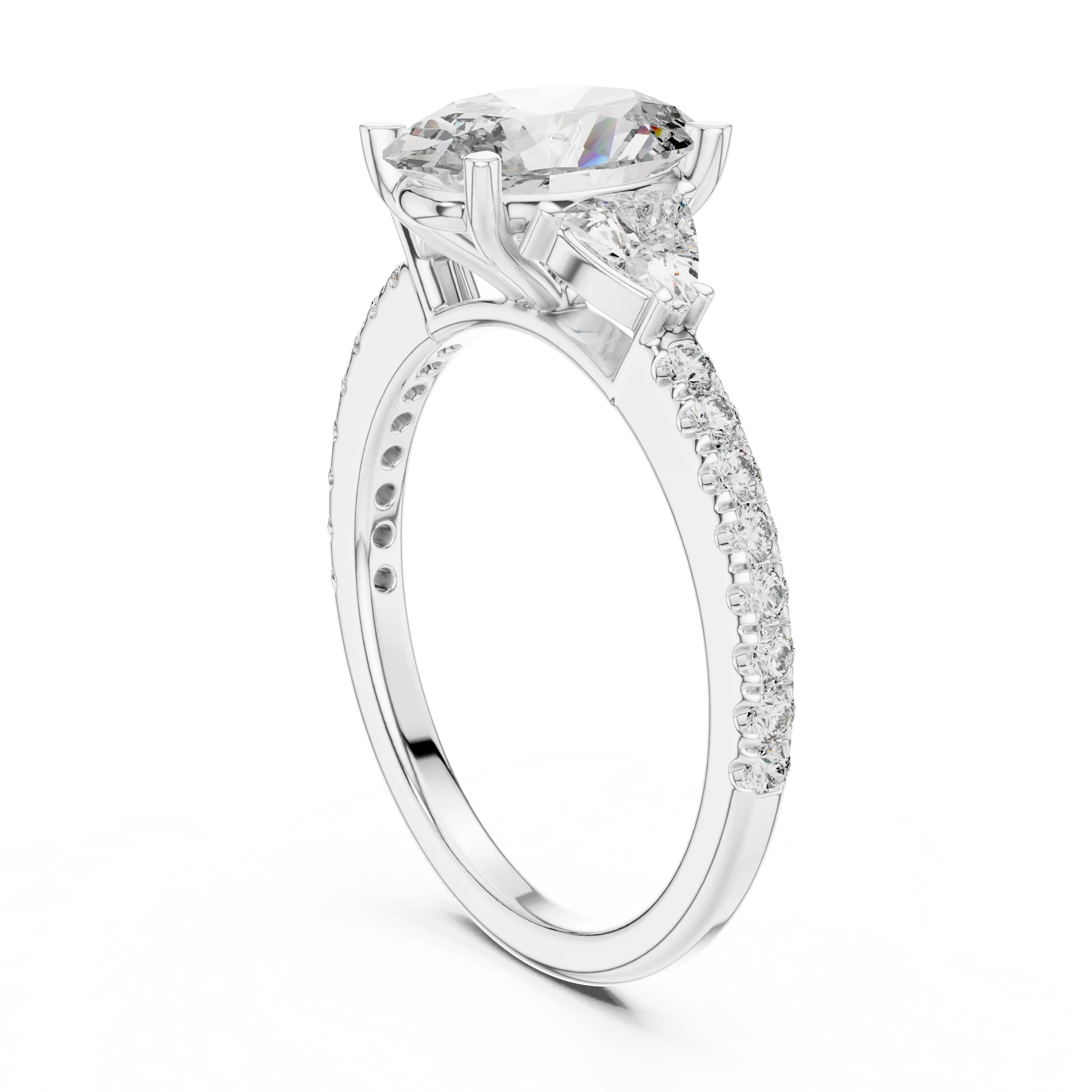 Three-Stone Pear 10K White Gold Lab Diamond Engagement Ring 1.96 CT