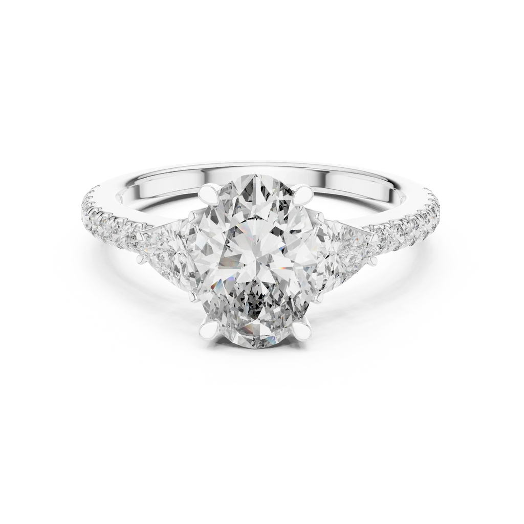 Three-Stone Pear 10K White Gold Lab Diamond Engagement Ring 1.96 CT