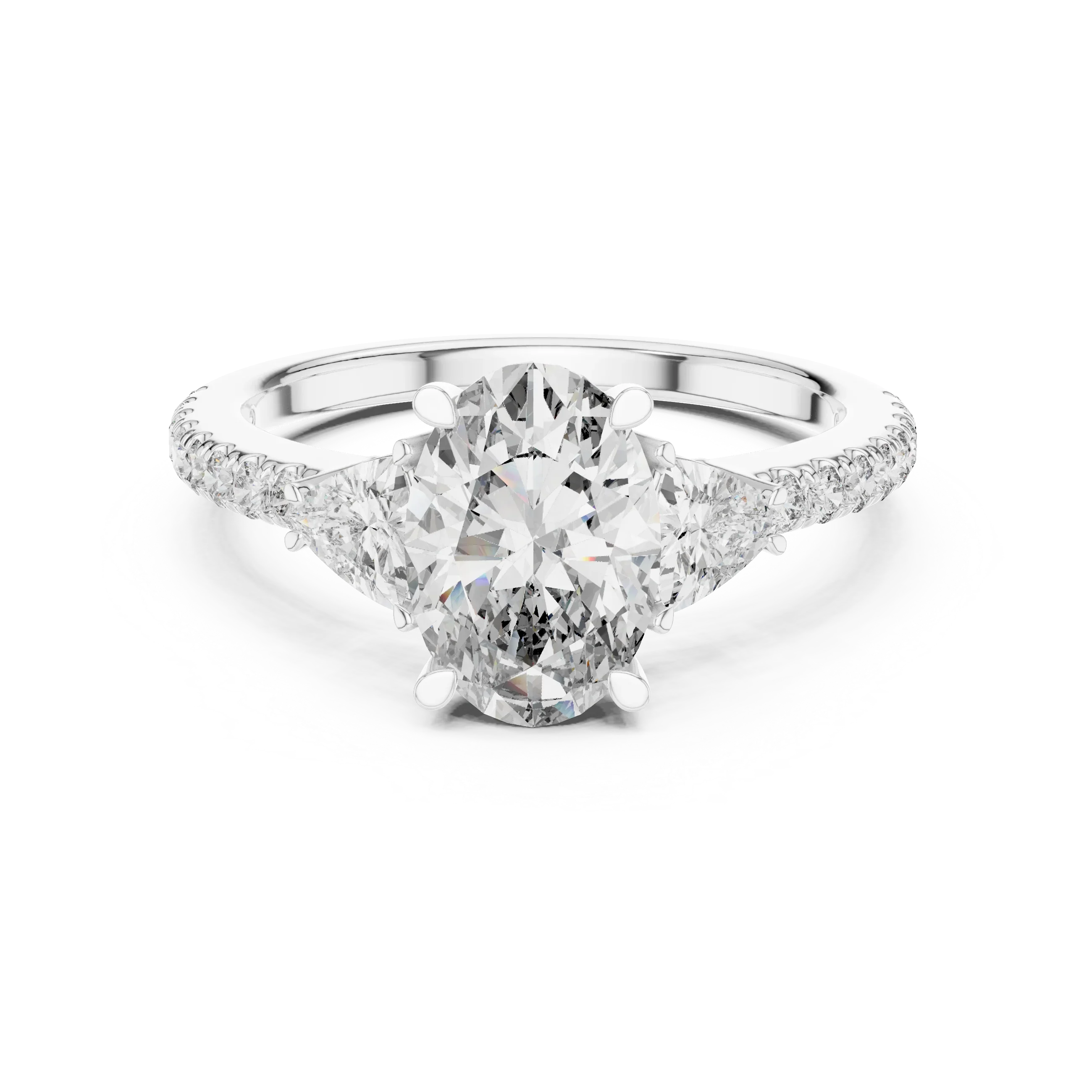 Three-Stone Pear 10K White Gold Lab Diamond Engagement Ring 1.96 CT