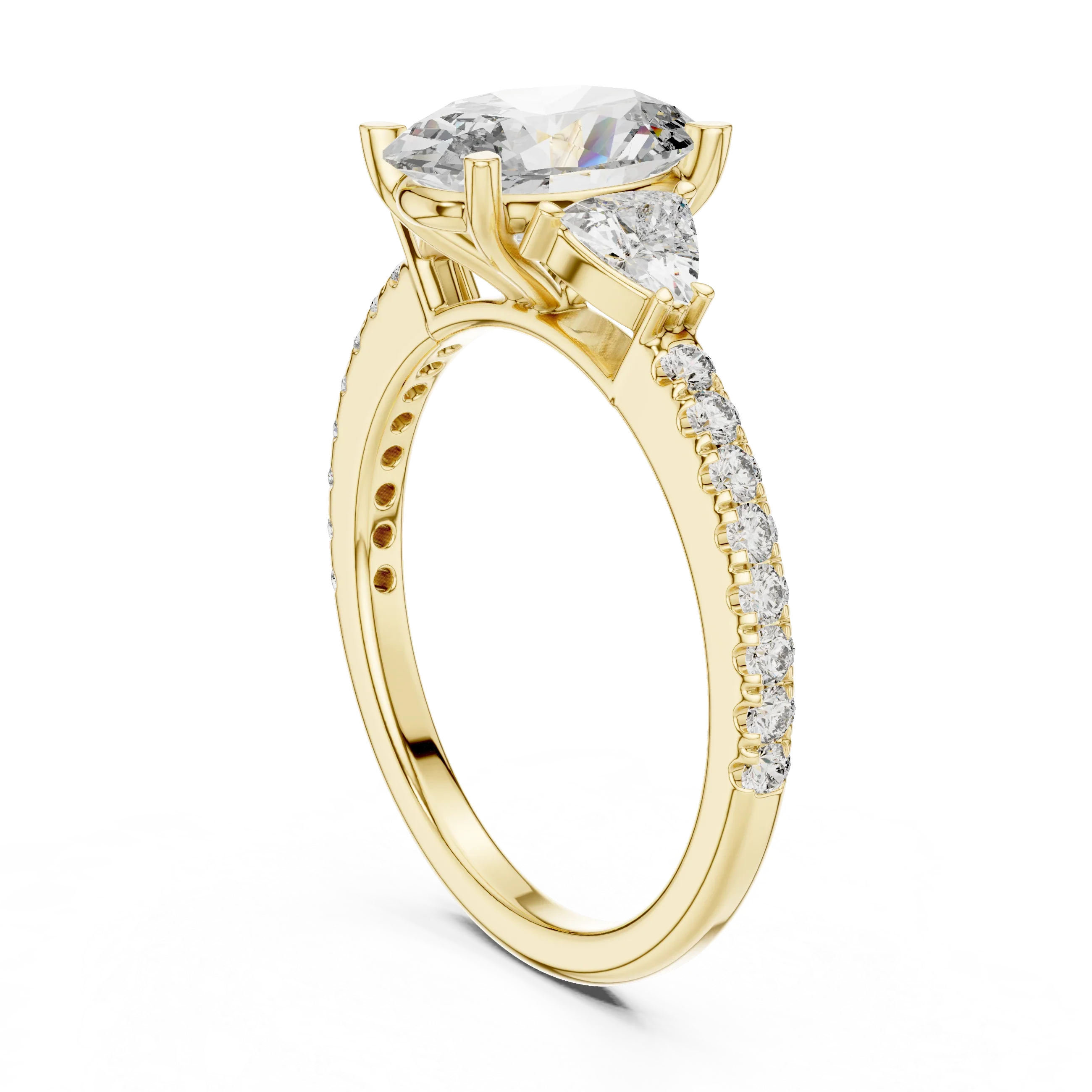 Three-Stone Pear 10K White Gold Lab Diamond Engagement Ring 1.96 CT