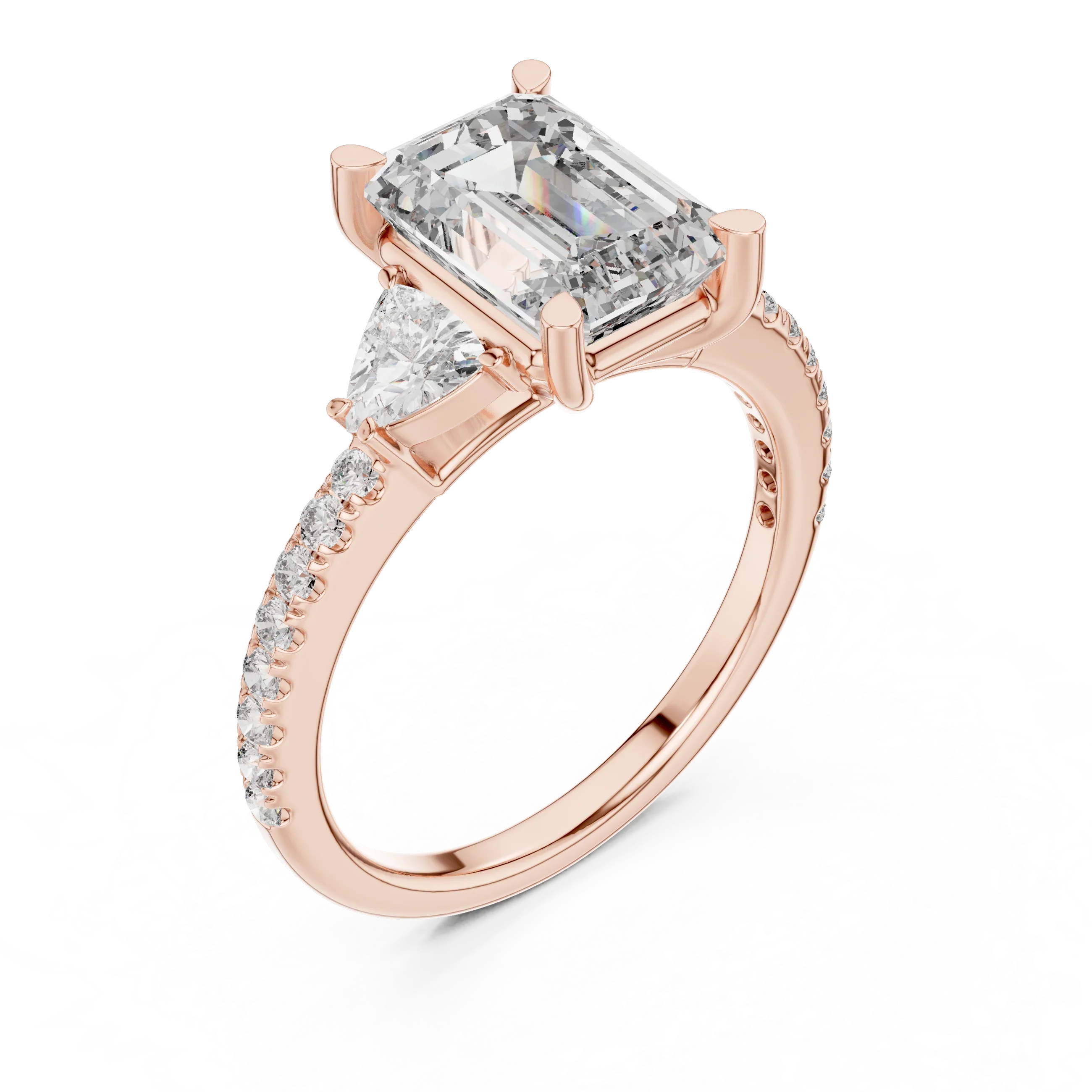 Three-Stone VVS1 Emerald Moissanite Brilliant Cut Wedding Ring