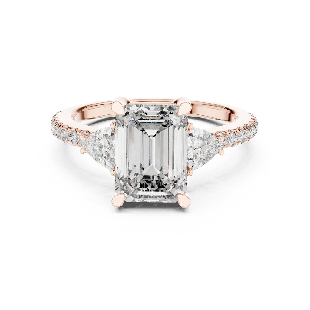 Three-Stone VVS1 Emerald Moissanite Brilliant Cut Wedding Ring