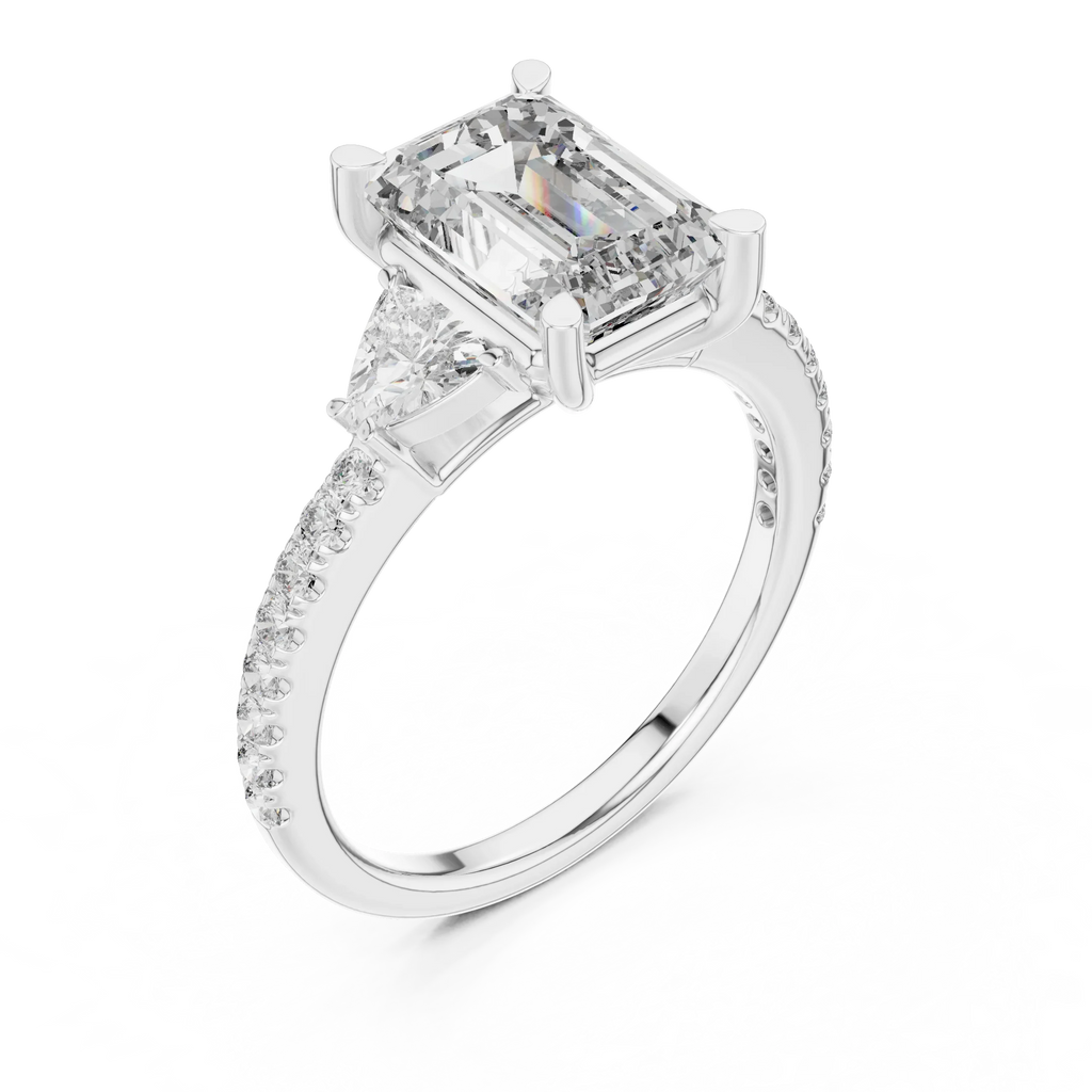 Three-Stone VVS1 Emerald Moissanite Brilliant Cut Wedding Ring