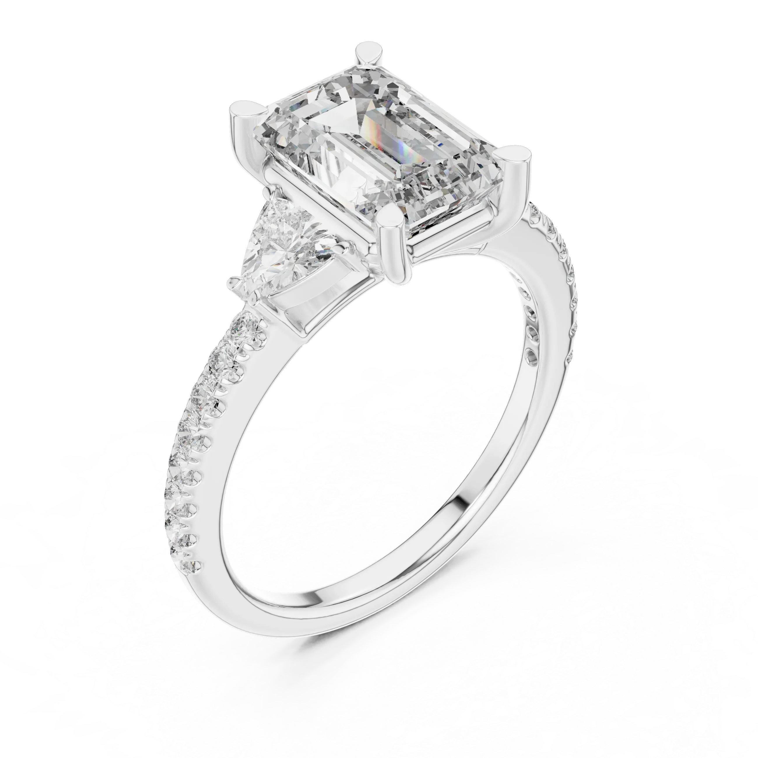 Three-Stone VVS1 Emerald Moissanite Brilliant Cut Wedding Ring