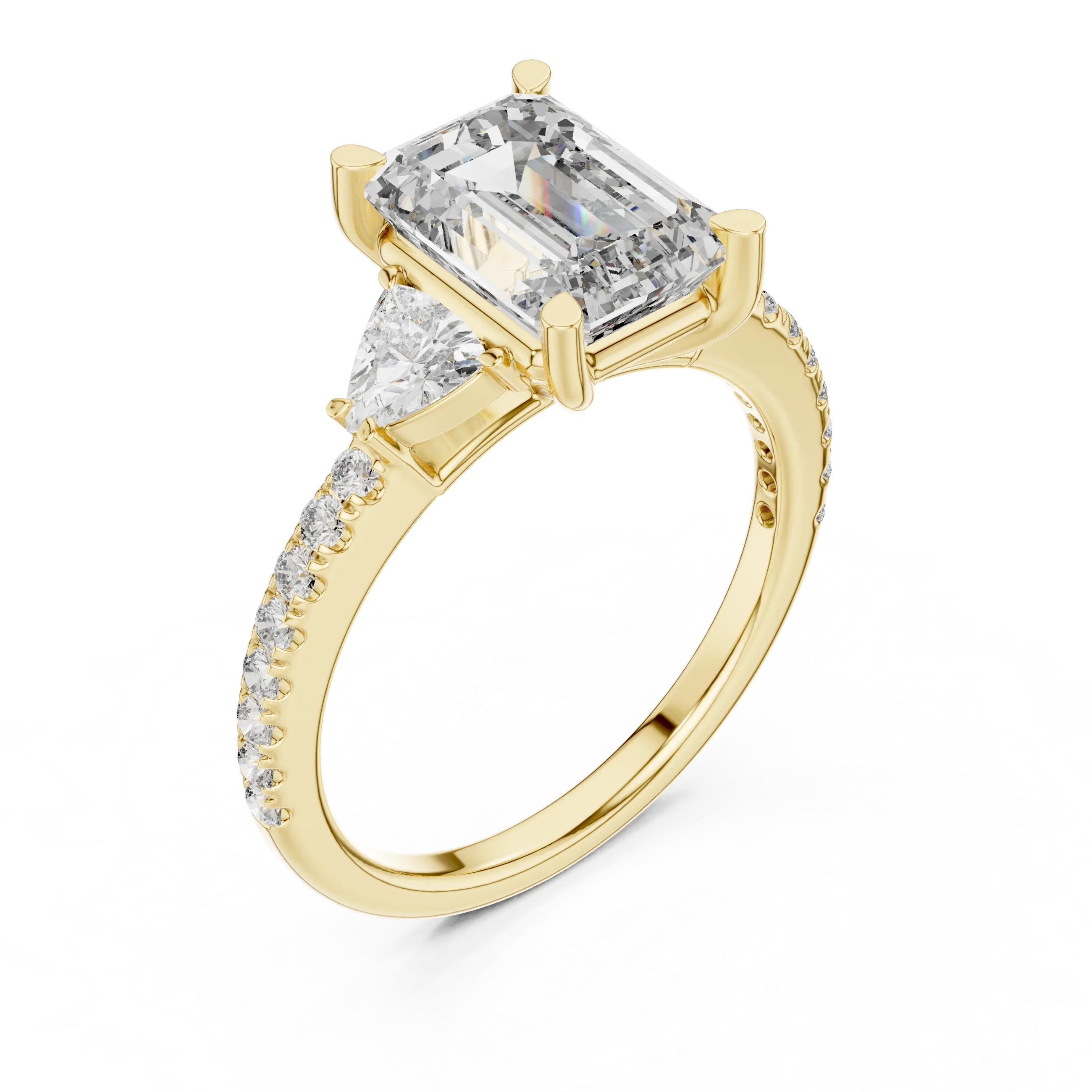 Three-Stone VVS1 Emerald Moissanite Brilliant Cut Wedding Ring