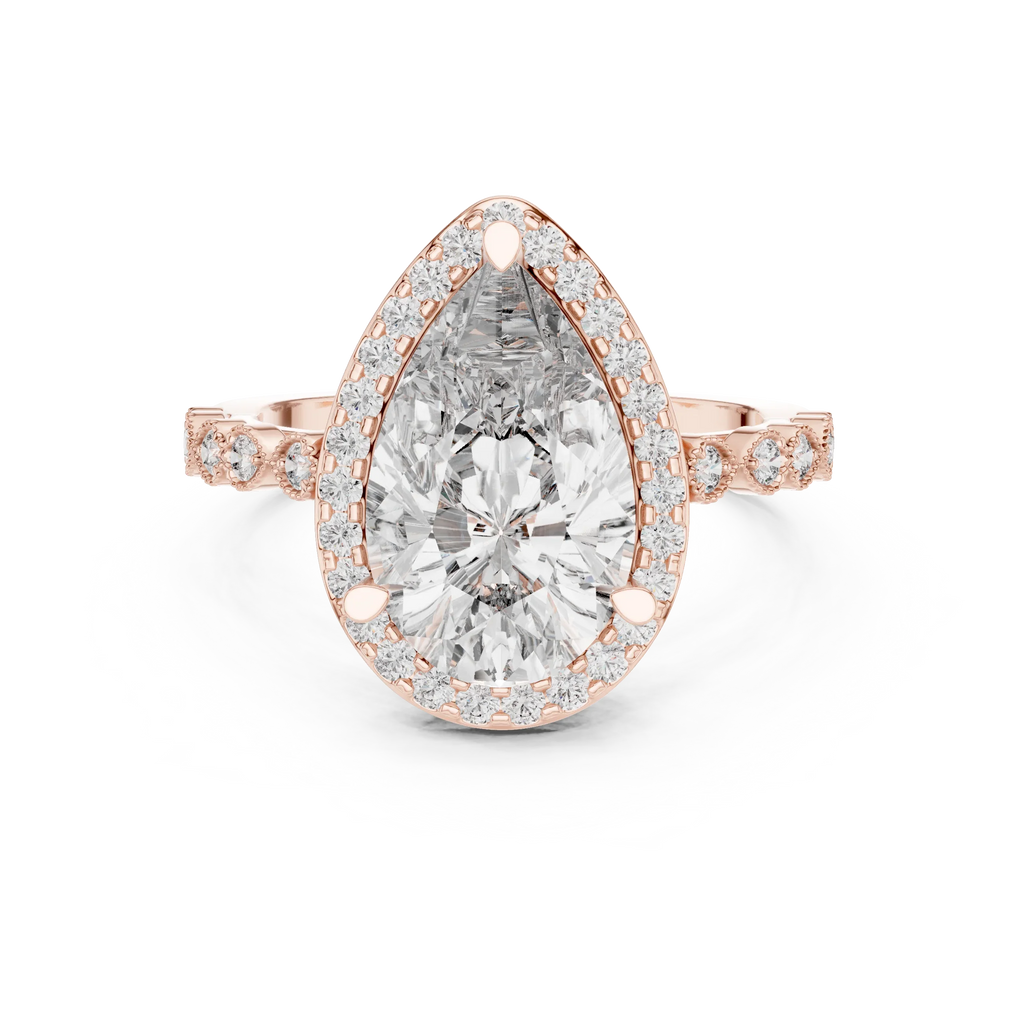 3.41 CT 14K Gold Vintage Pear Moissanite Diamond Engagement Ring