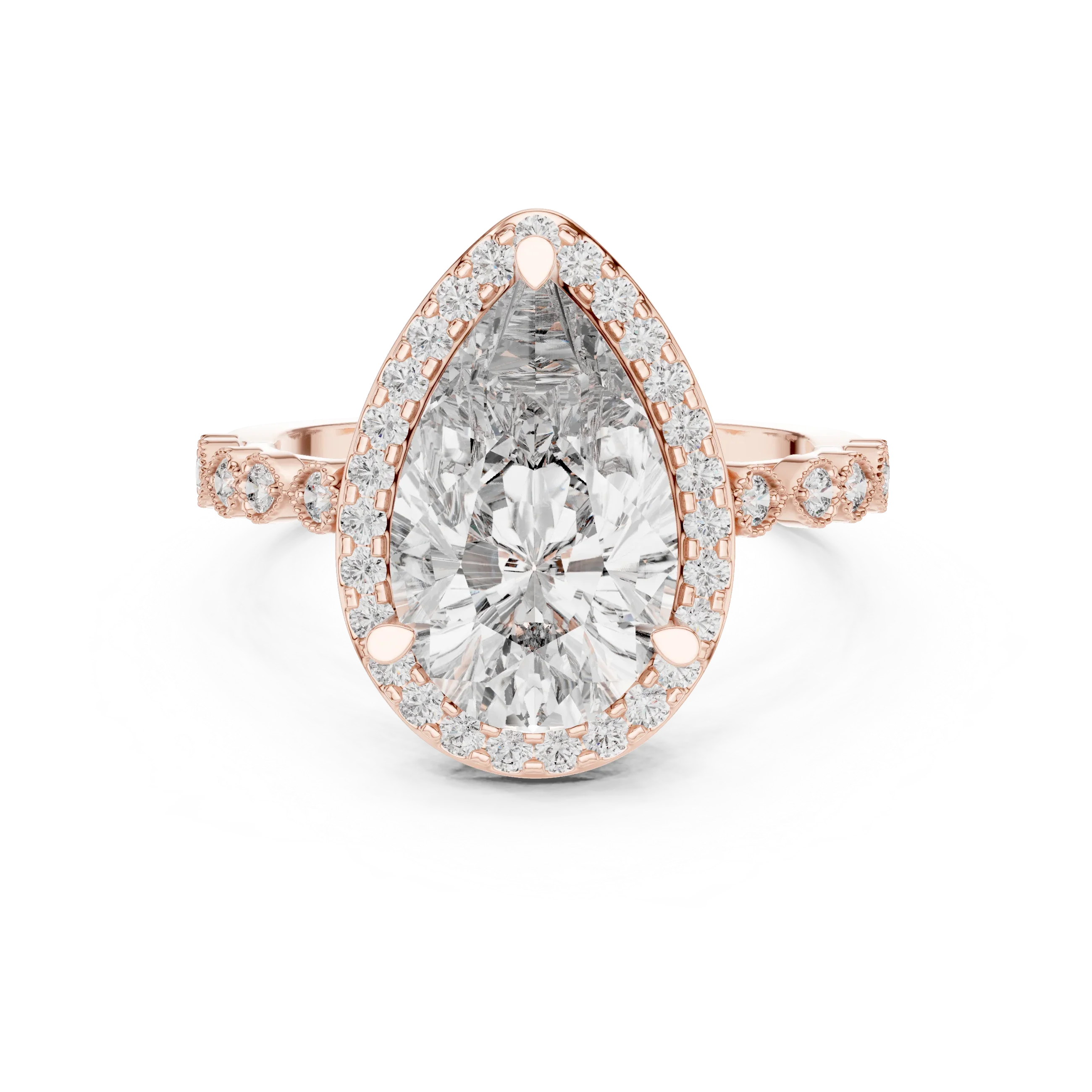 3.41 CT 14K Gold Vintage Pear Moissanite Diamond Engagement Ring