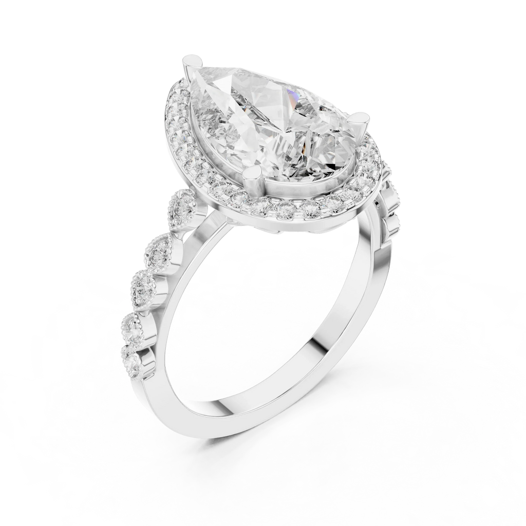 3.41 CT 14K Gold Vintage Pear Moissanite Diamond Engagement Ring