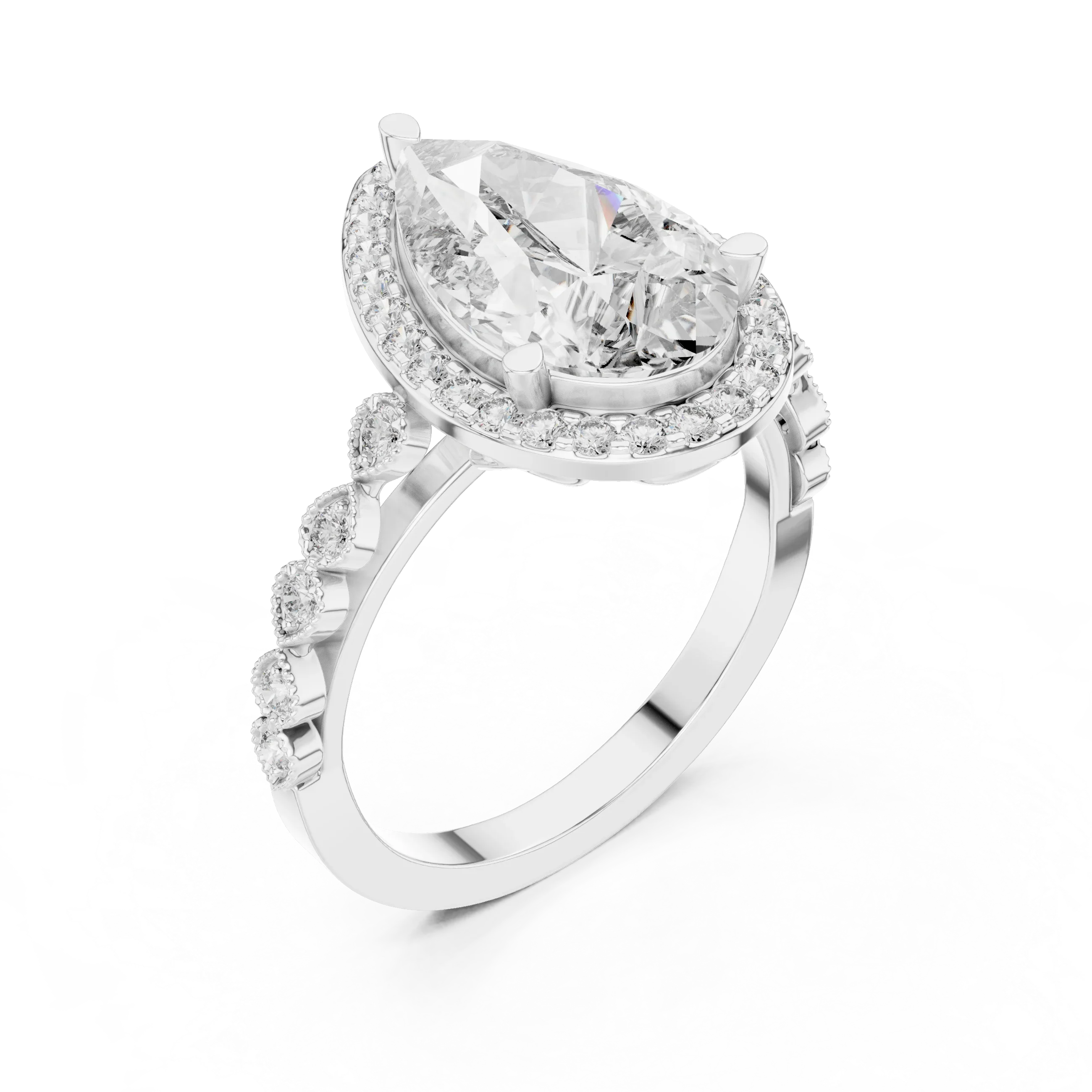 3.41 CT 14K Gold Vintage Pear Moissanite Diamond Engagement Ring