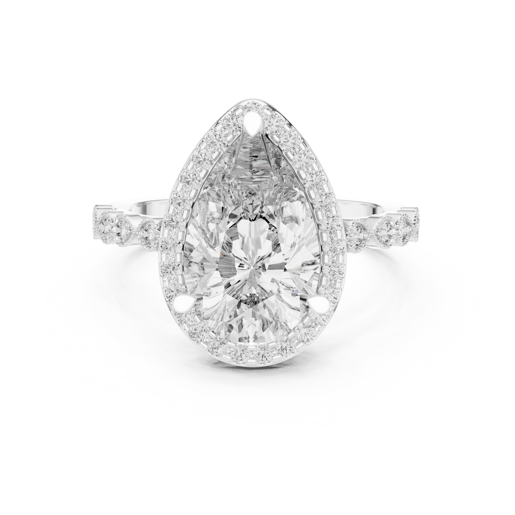 3.41 CT 14K Gold Vintage Pear Moissanite Diamond Engagement Ring