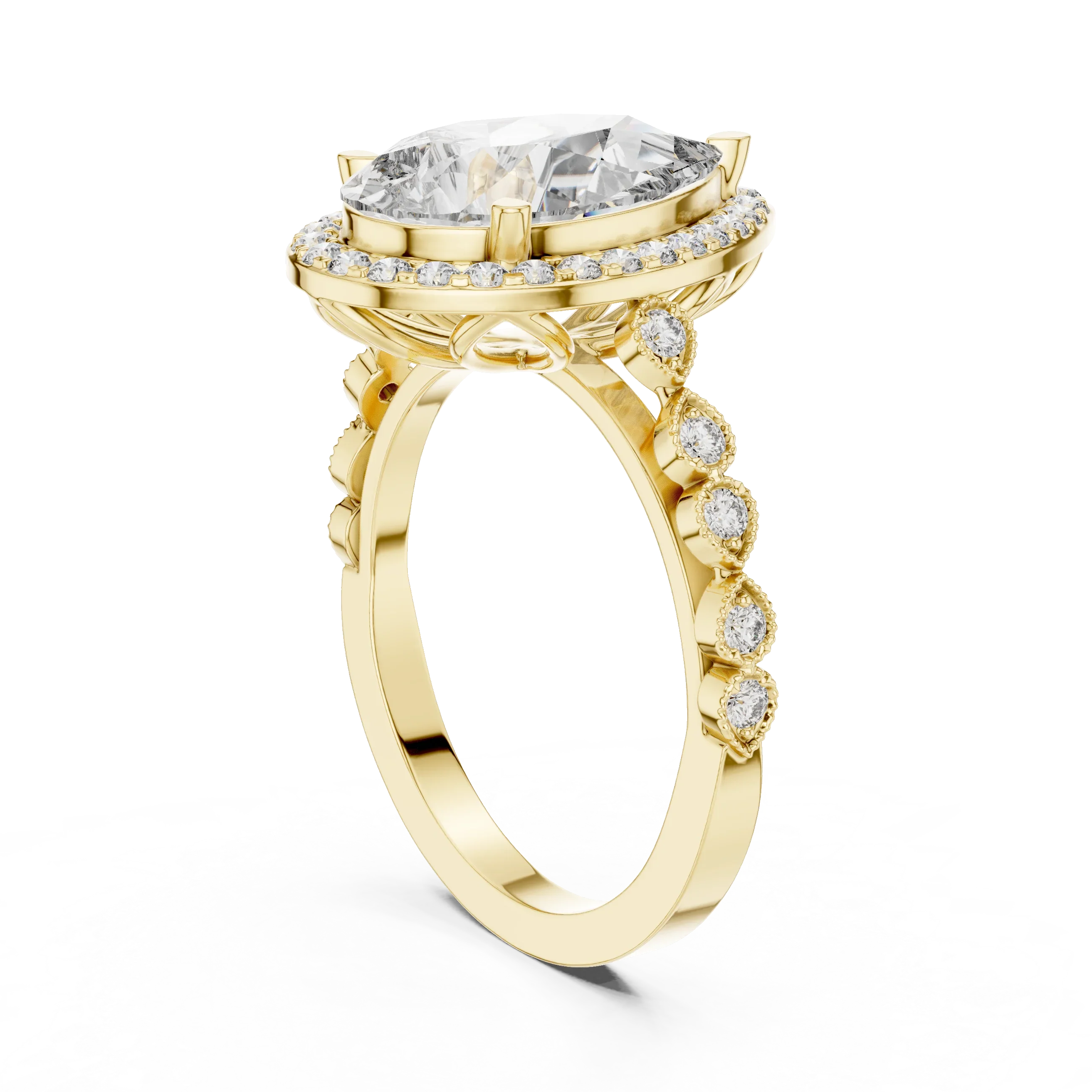 3.41 CT 14K Gold Vintage Pear Moissanite Diamond Engagement Ring