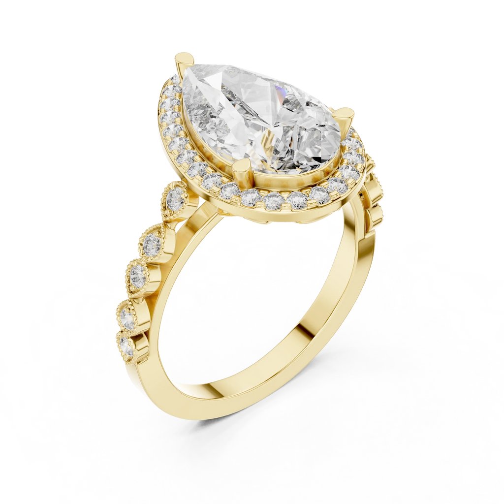 3.41 CT 14K Gold Vintage Pear Moissanite Diamond Engagement Ring