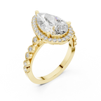 3.41 CT 14K Gold Vintage Pear Moissanite Diamond Engagement Ring