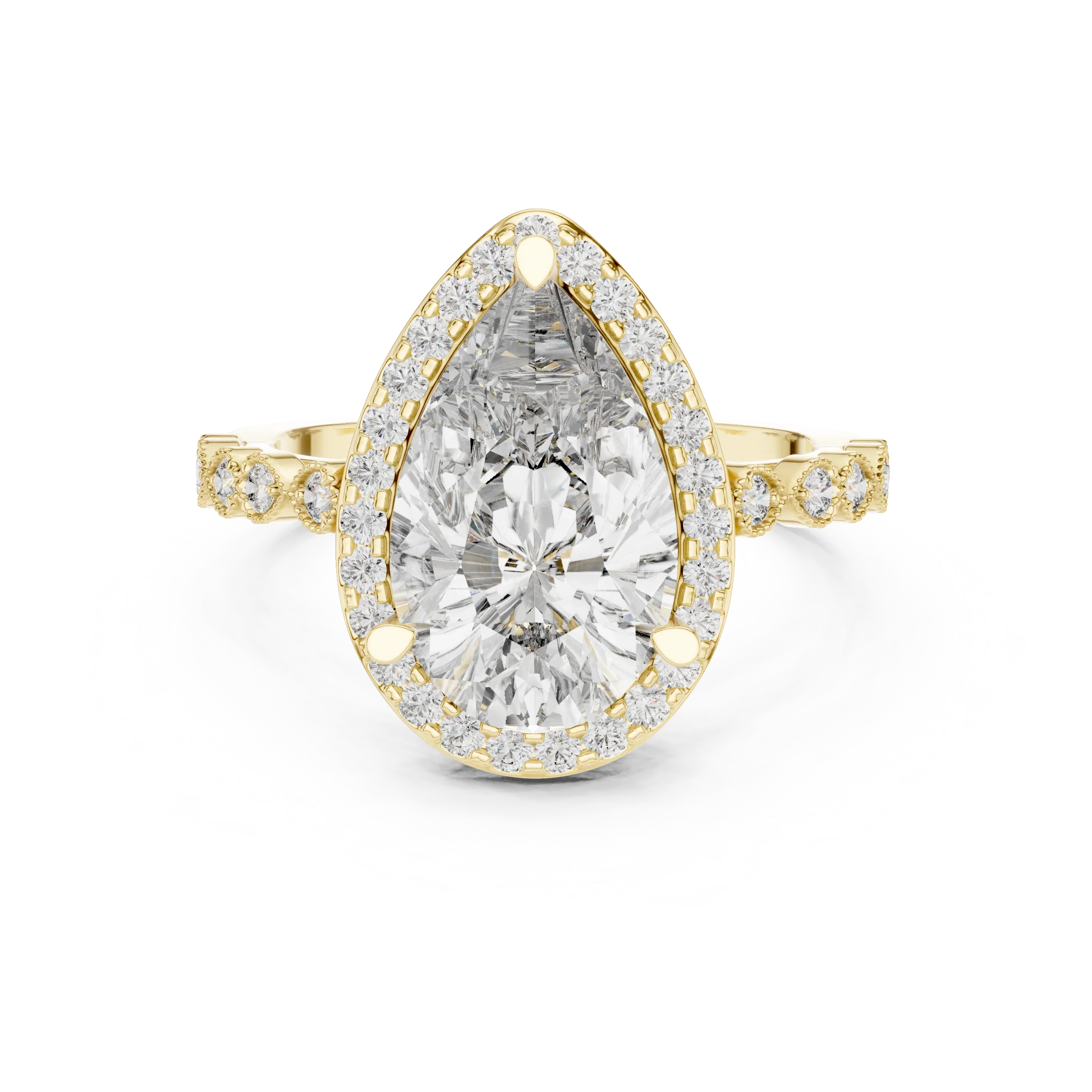 3.41 CT 14K Gold Vintage Pear Moissanite Diamond Engagement Ring