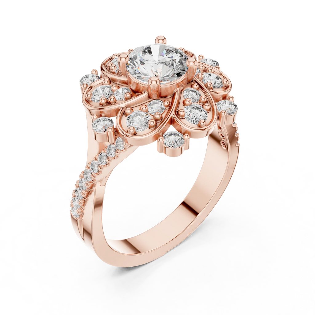 Floral Halo Round VVS Lab Diamond Wedding  Ring 1.59 CT
