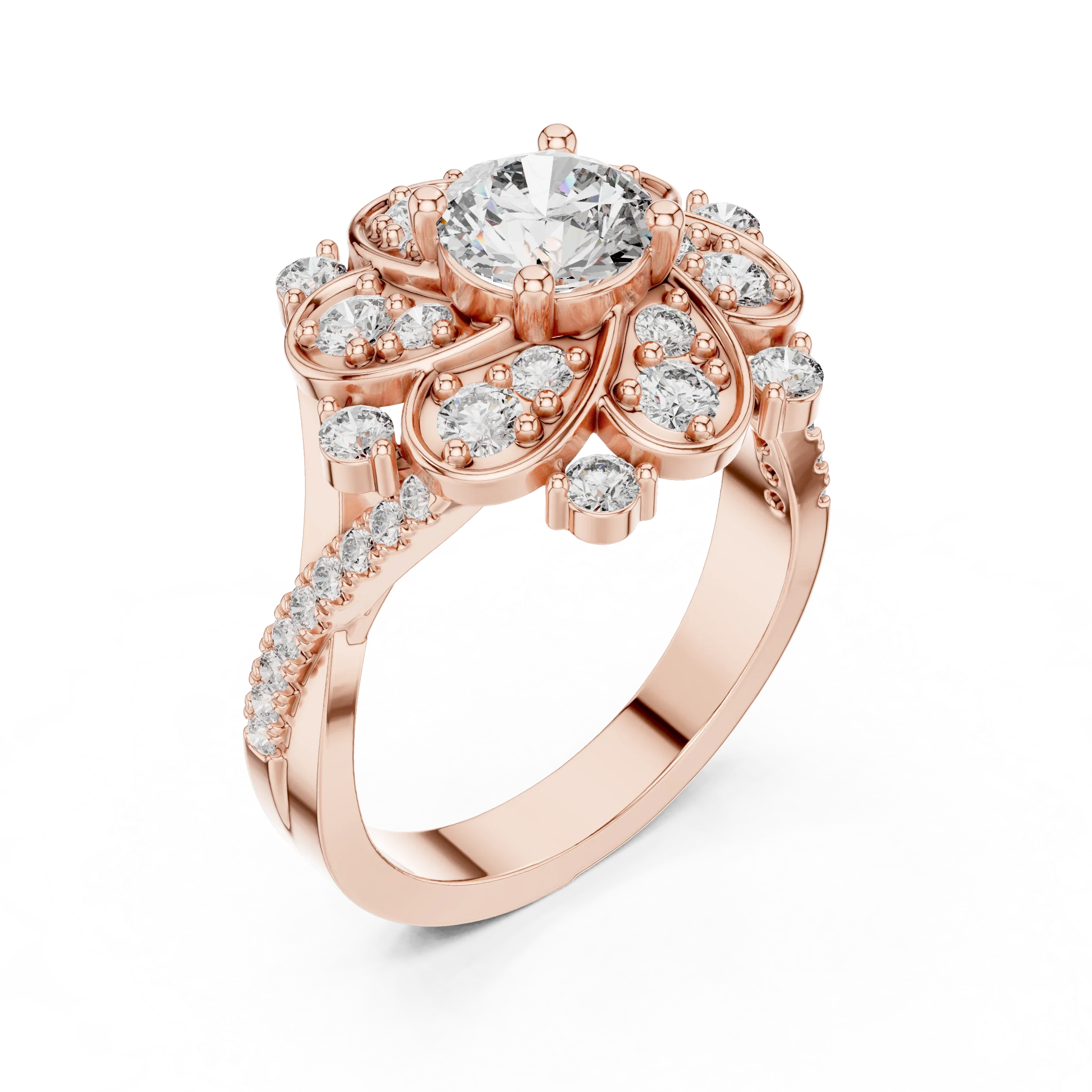 Floral Halo Round VVS Lab Diamond Wedding  Ring 1.59 CT