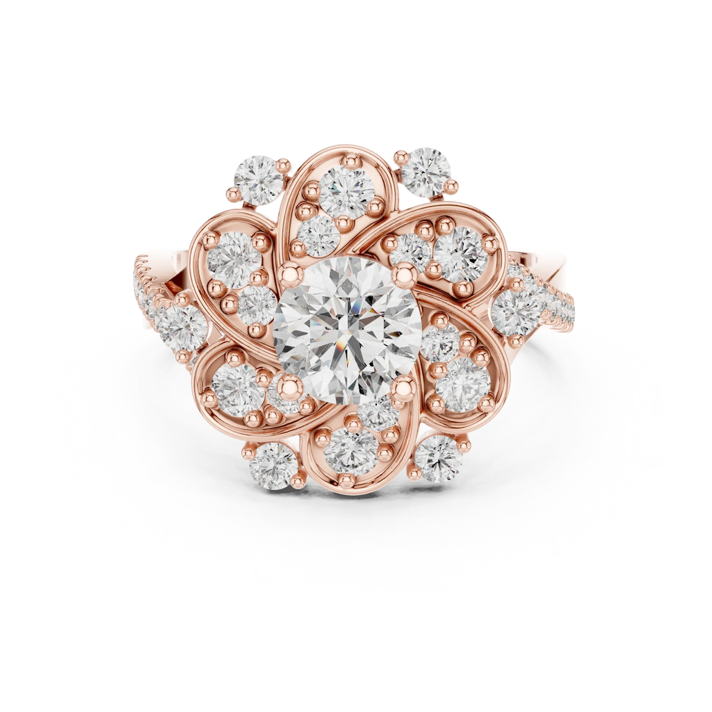 Floral Halo Round VVS Lab Diamond Wedding  Ring 1.59 CT