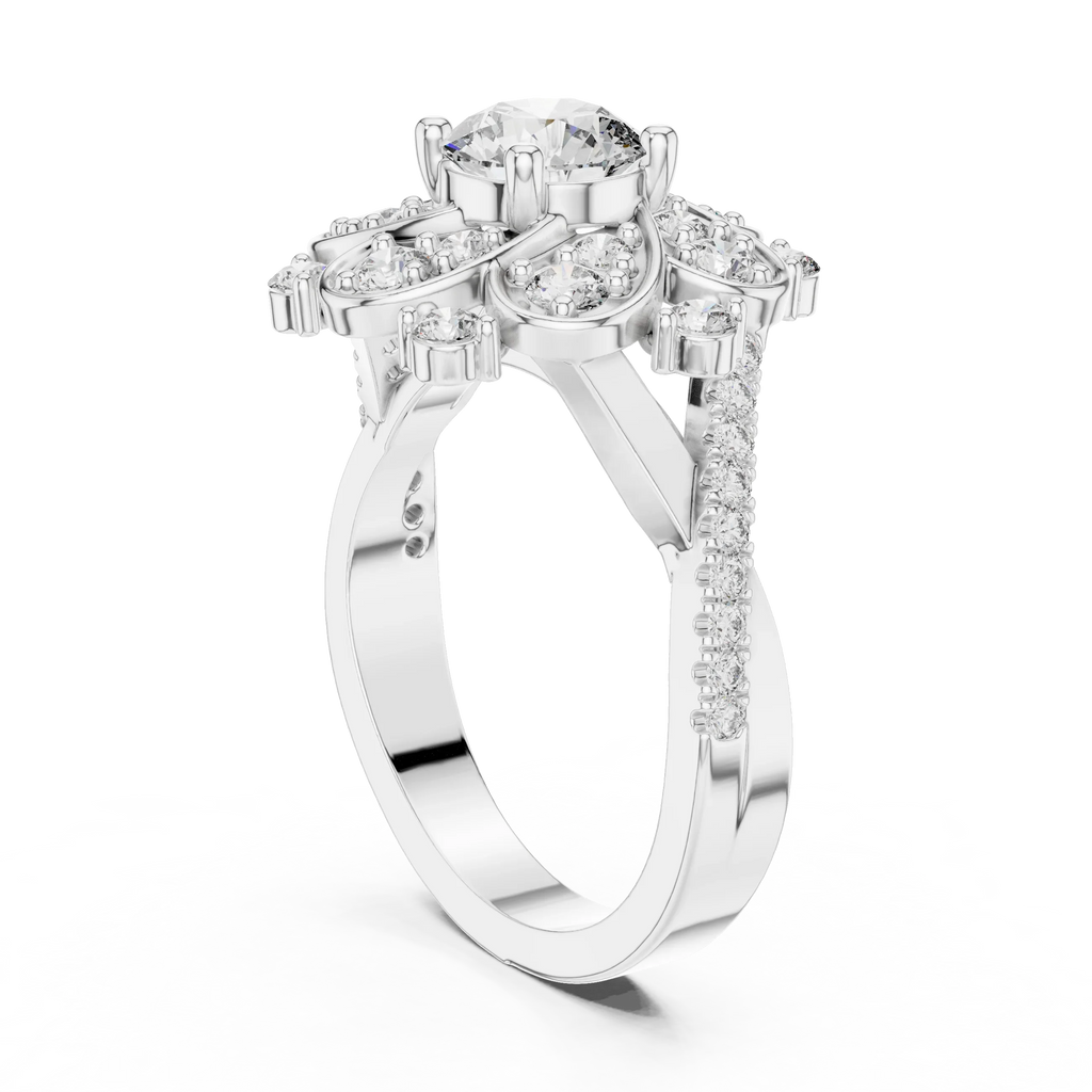 Floral Halo Round VVS Lab Diamond Wedding  Ring 1.59 CT