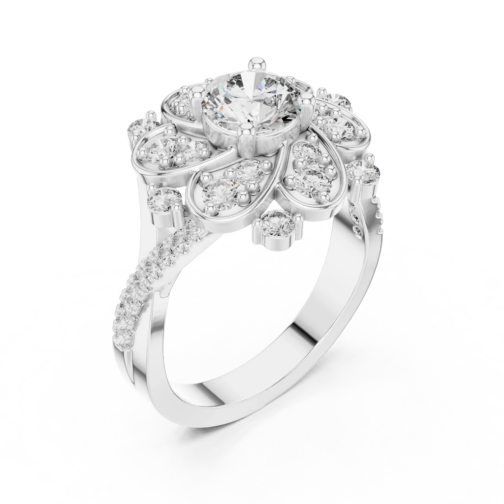 Floral Halo Round VVS Lab Diamond Wedding  Ring 1.59 CT