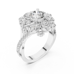Floral Halo Round VVS Lab Diamond Wedding  Ring 1.59 CT