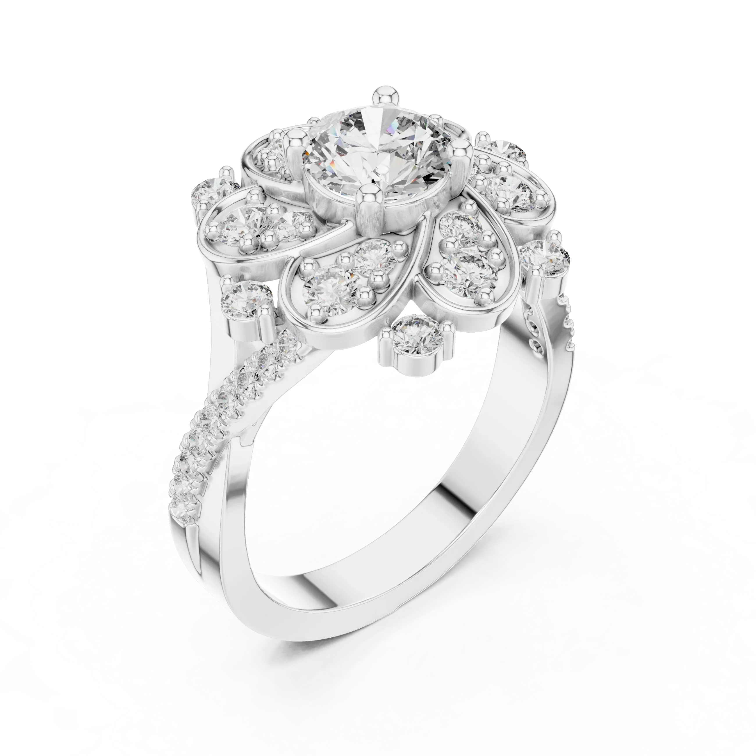 Floral Halo Round VVS Lab Diamond Wedding  Ring 1.59 CT