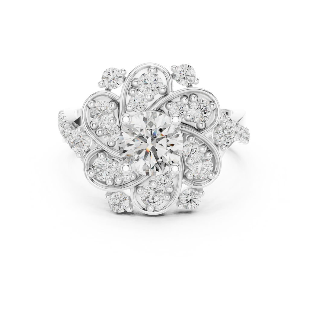 Floral Halo Round VVS Lab Diamond Wedding  Ring 1.59 CT
