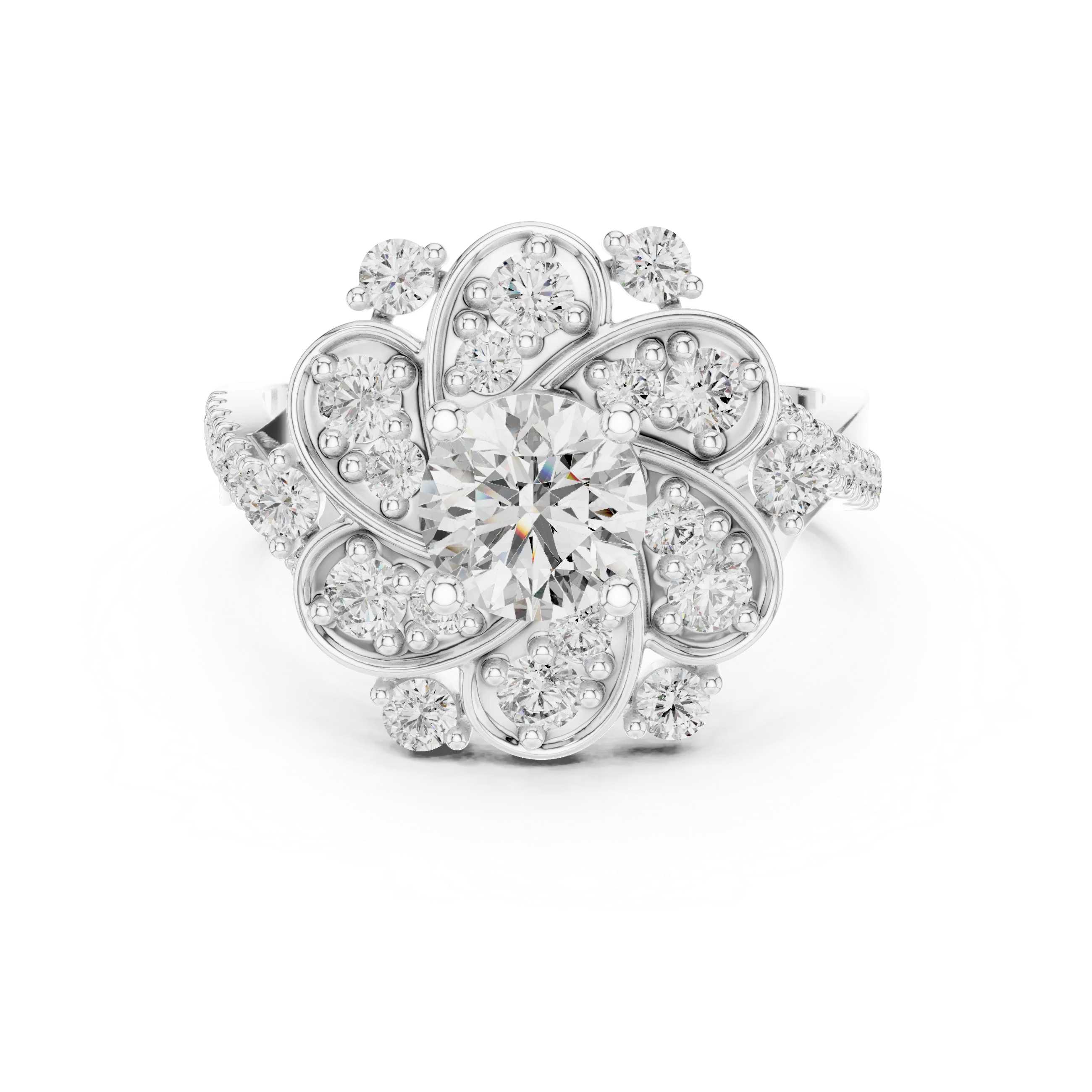 Floral Halo Round VVS Lab Diamond Wedding  Ring 1.59 CT
