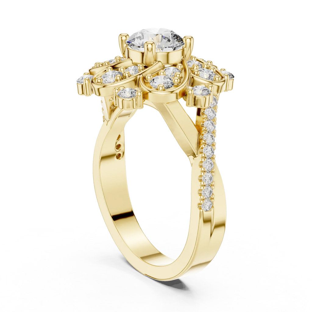 Floral Halo Round VVS Lab Diamond Wedding  Ring 1.59 CT