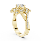 Floral Halo Round VVS Lab Diamond Wedding  Ring 1.59 CT