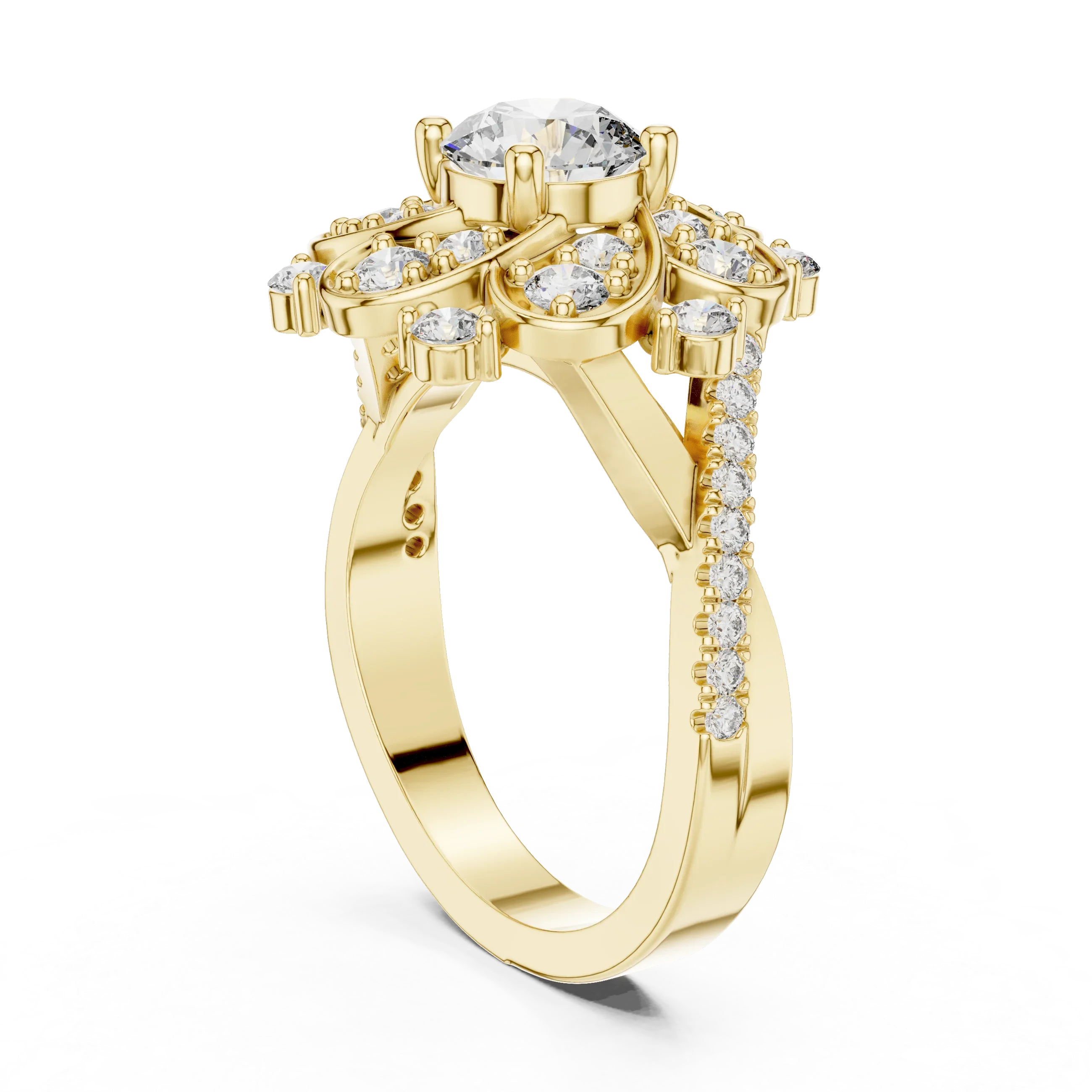 Floral Halo Round VVS Lab Diamond Wedding  Ring 1.59 CT
