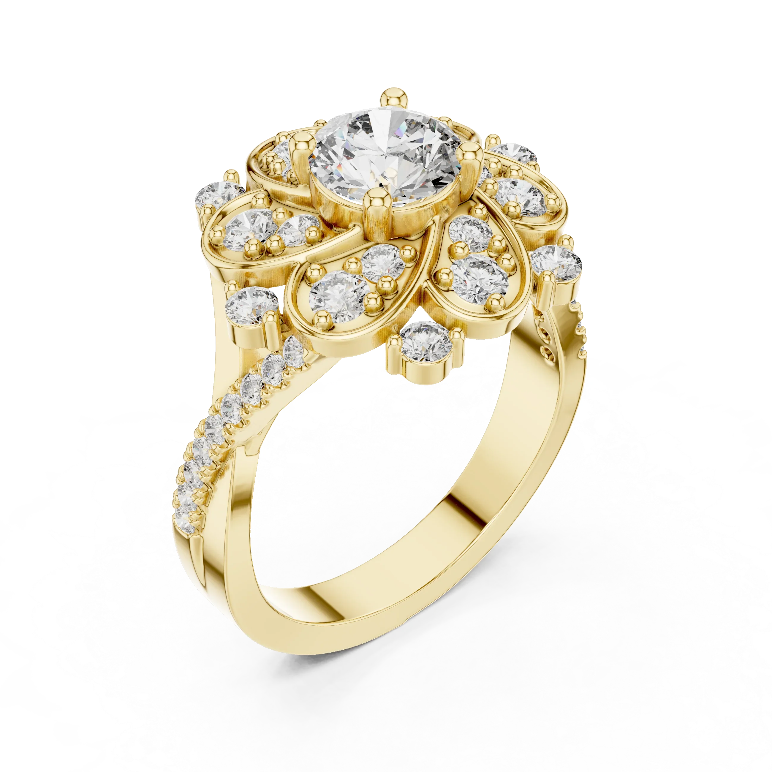 Floral Halo Round VVS Lab Diamond Wedding  Ring 1.59 CT