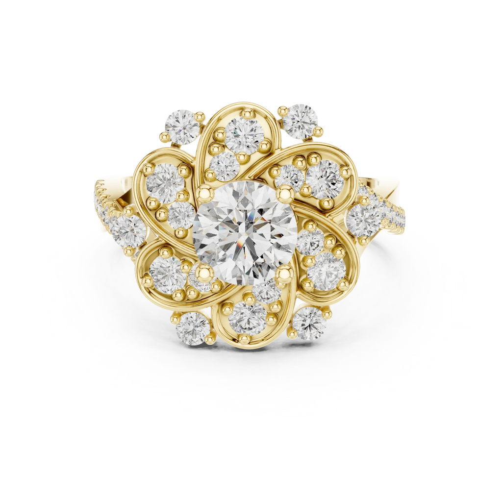 Floral Halo Round VVS Lab Diamond Wedding  Ring 1.59 CT