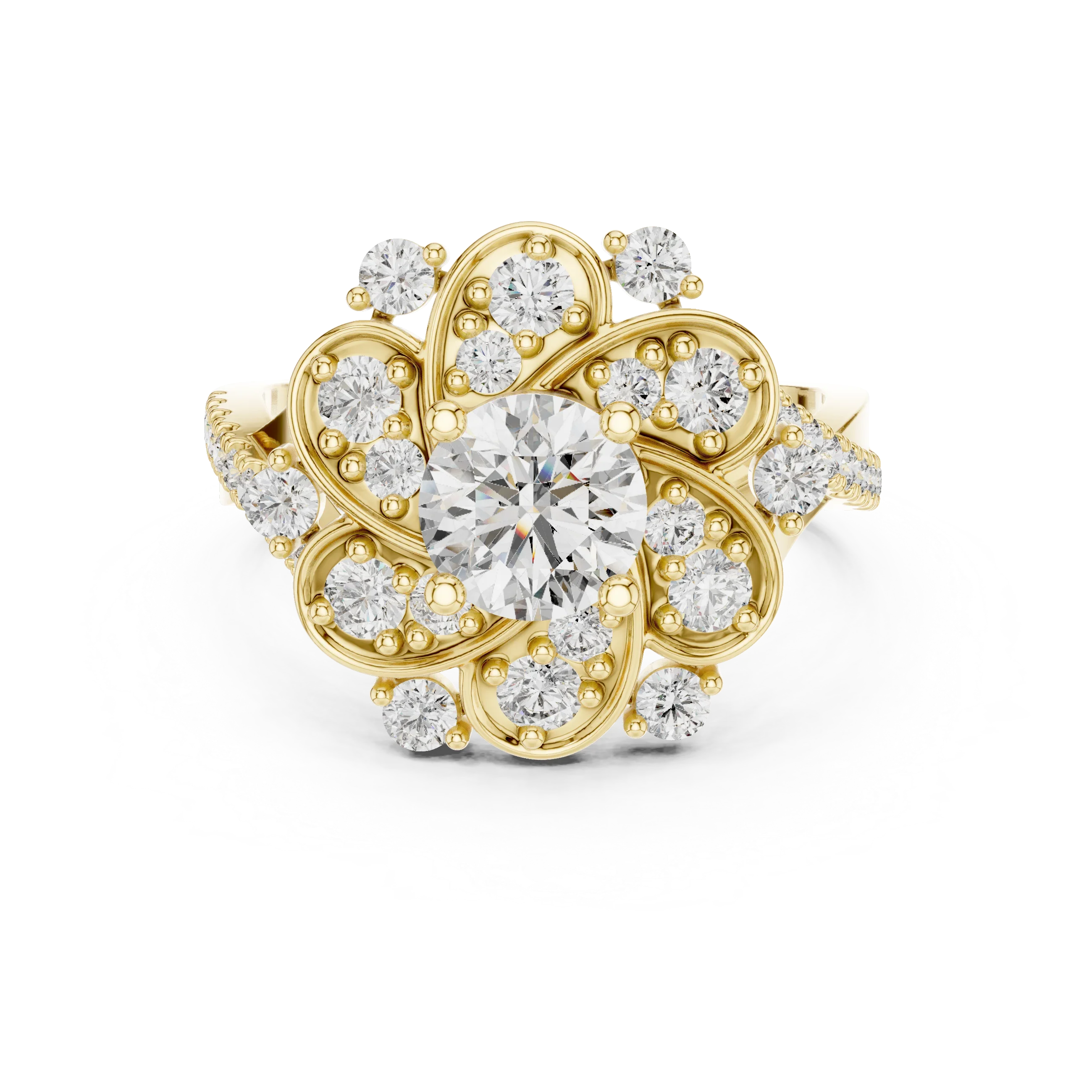 Floral Halo Round VVS Lab Diamond Wedding  Ring 1.59 CT