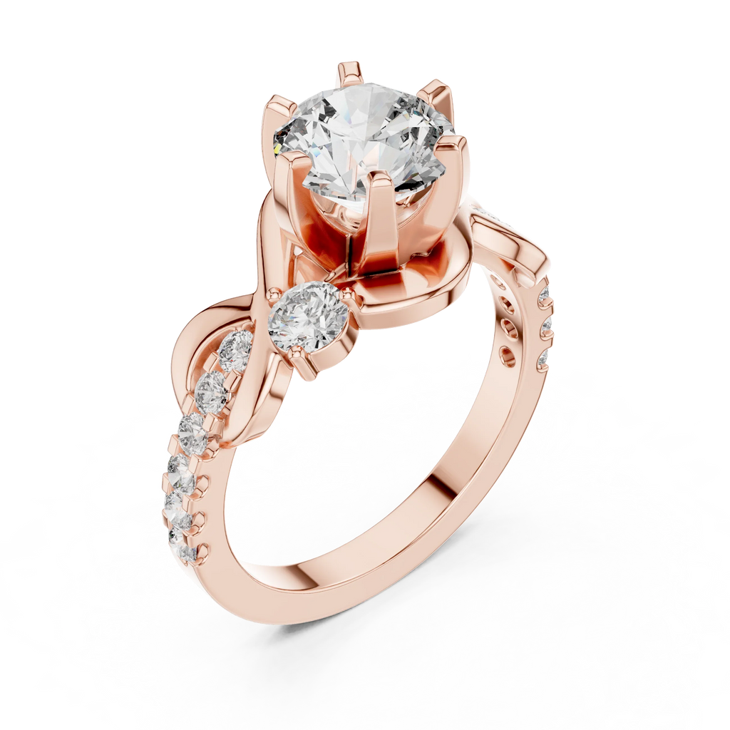 2.07 CT Round Lab Grown Bypass Engagement Ring Twisted Pave Band