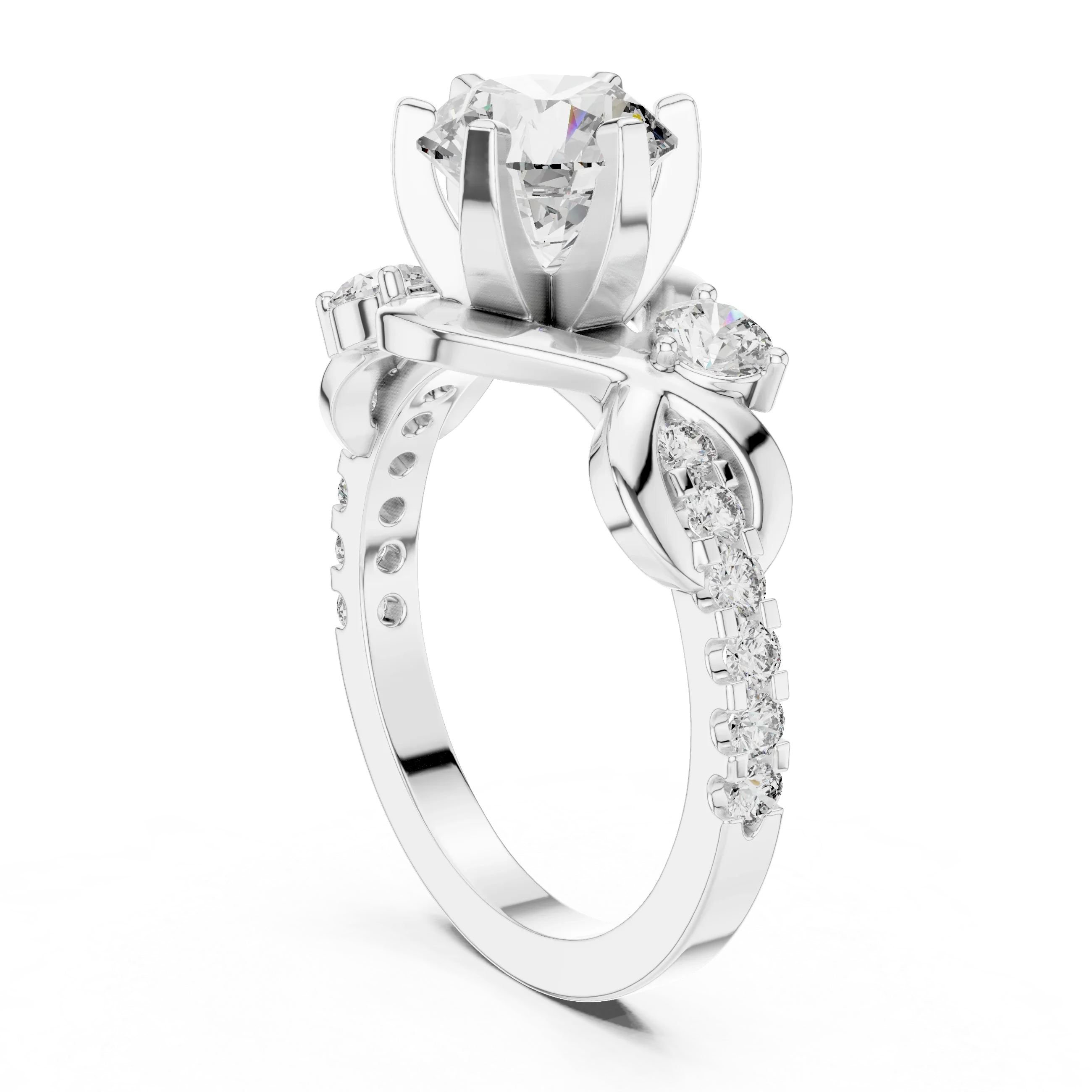 2.07 CT Round Lab Grown Bypass Engagement Ring Twisted Pave Band