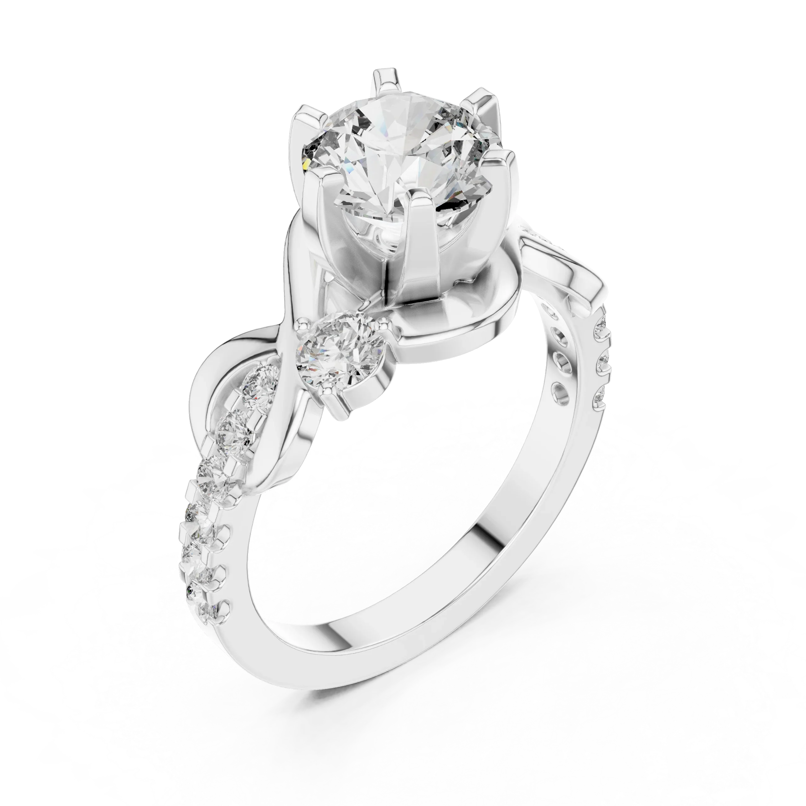 2.07 CT Round Lab Grown Bypass Engagement Ring Twisted Pave Band