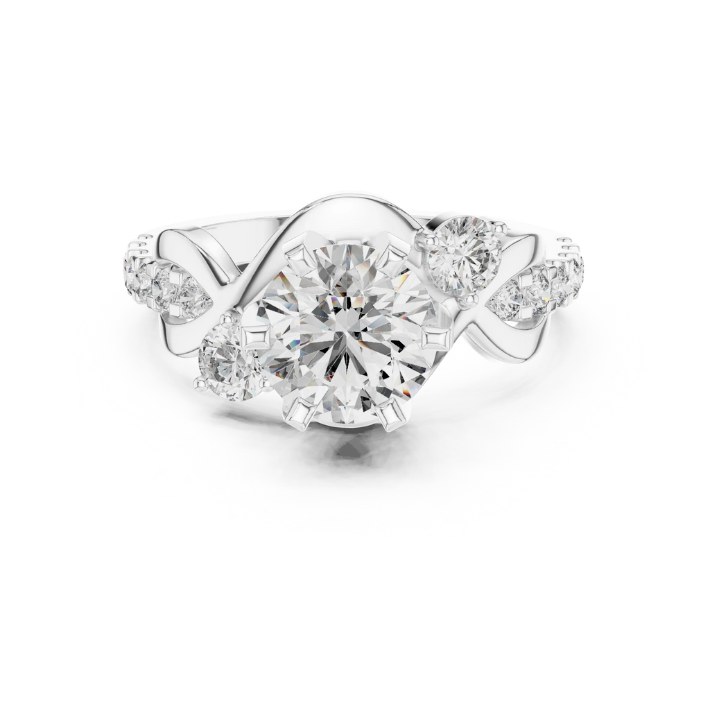 2.07 CT Round Lab Grown Bypass Engagement Ring Twisted Pave Band