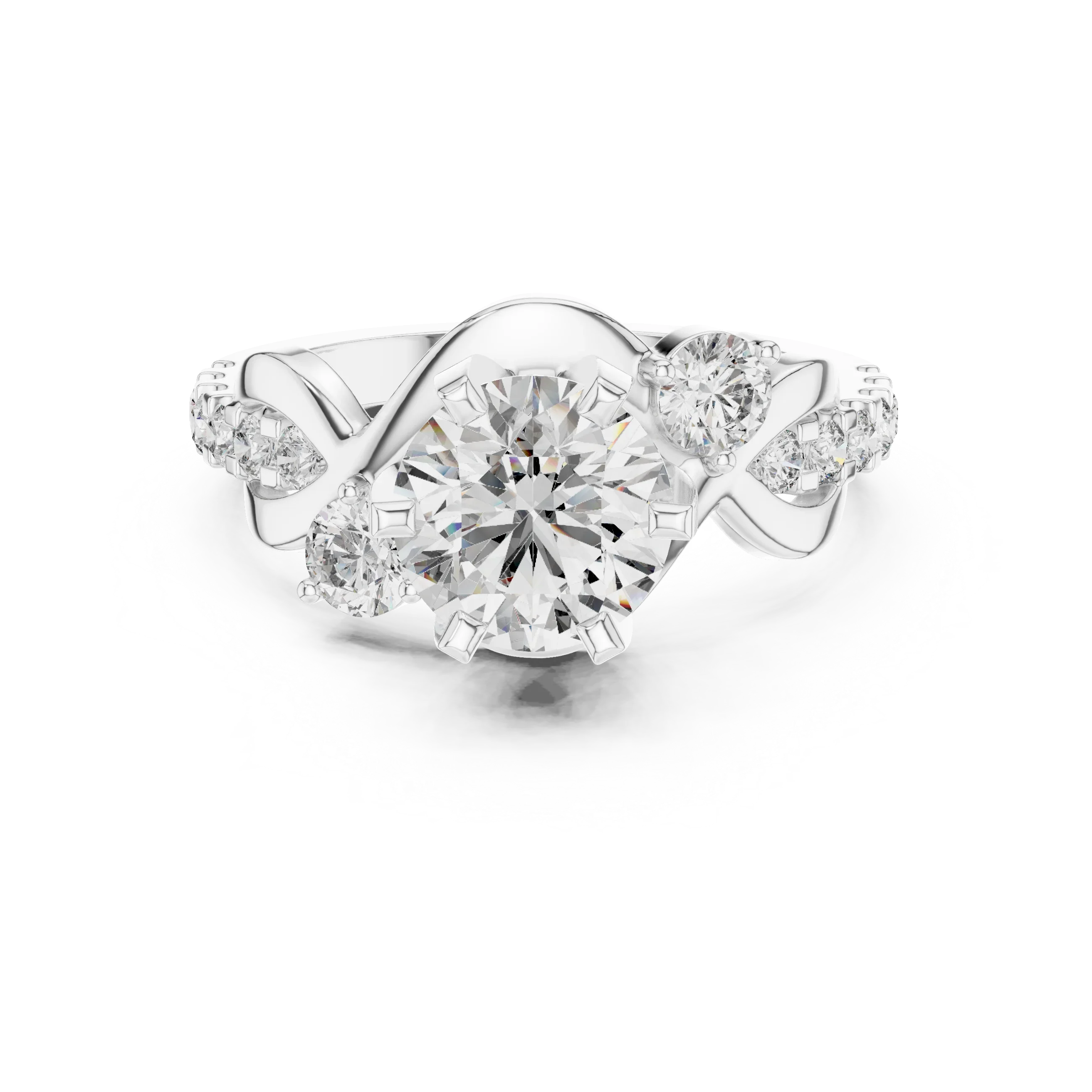 2.07 CT Round Lab Grown Bypass Engagement Ring Twisted Pave Band