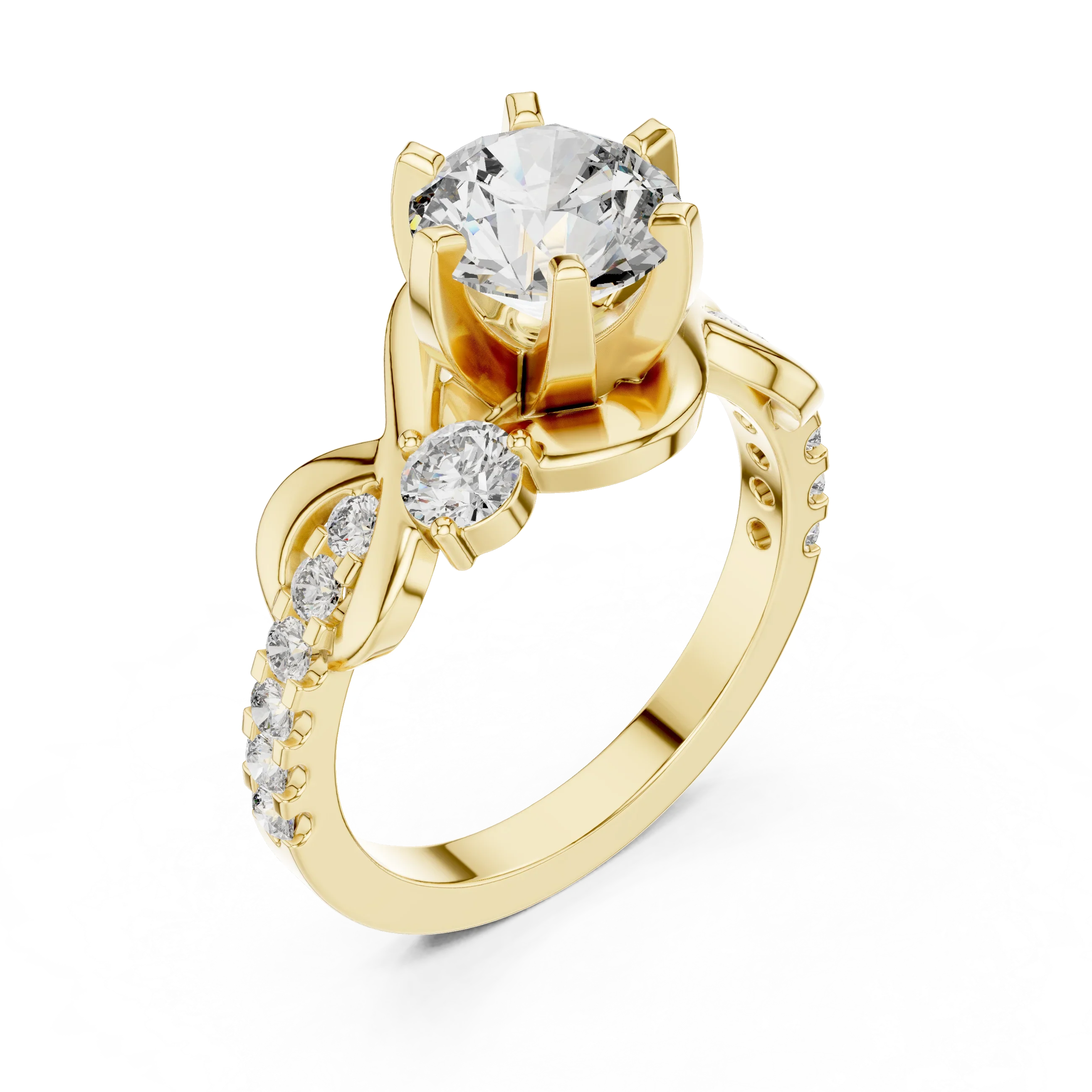 2.07 CT Round Lab Grown Bypass Engagement Ring Twisted Pave Band