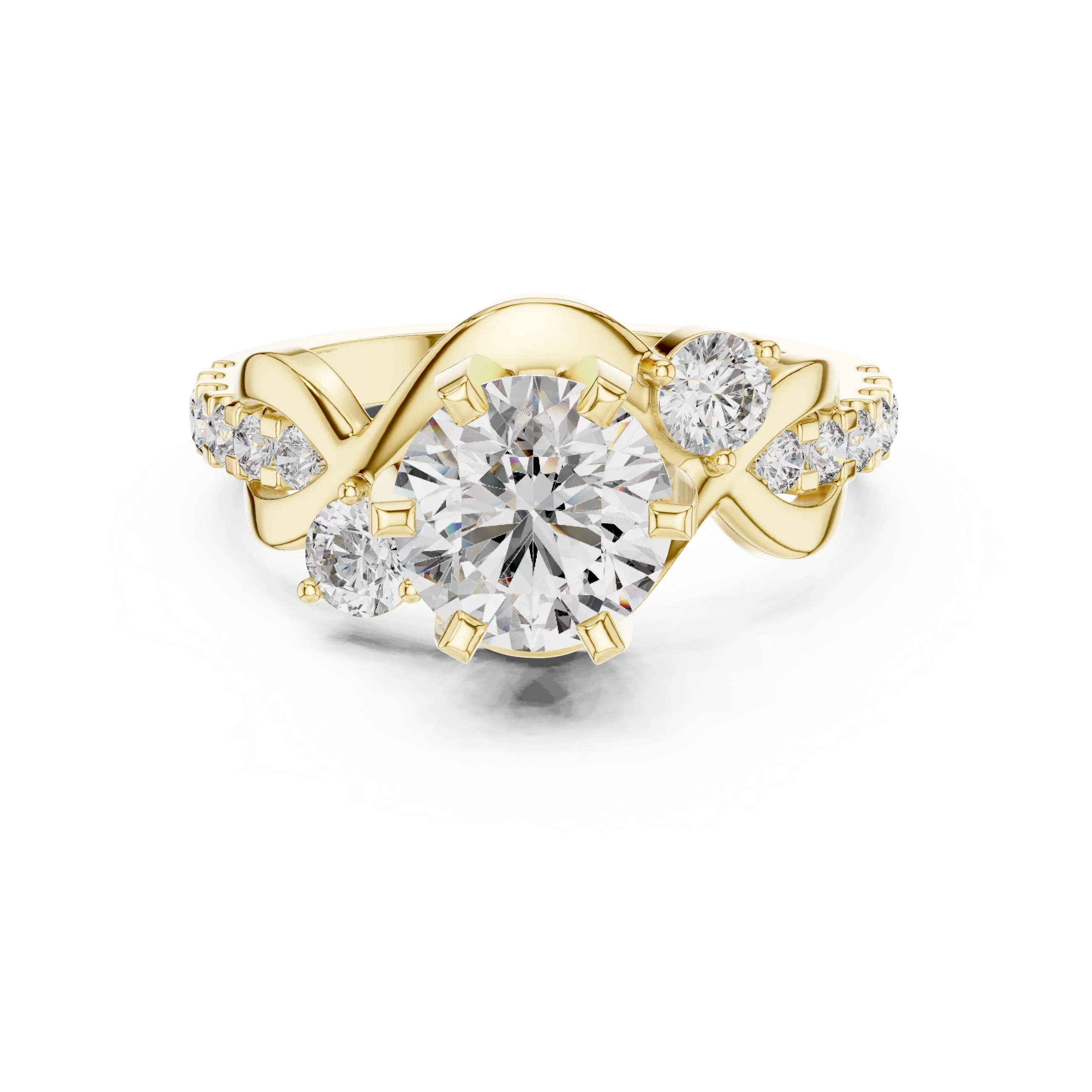 2.07 CT Round Lab Grown Bypass Engagement Ring Twisted Pave Band