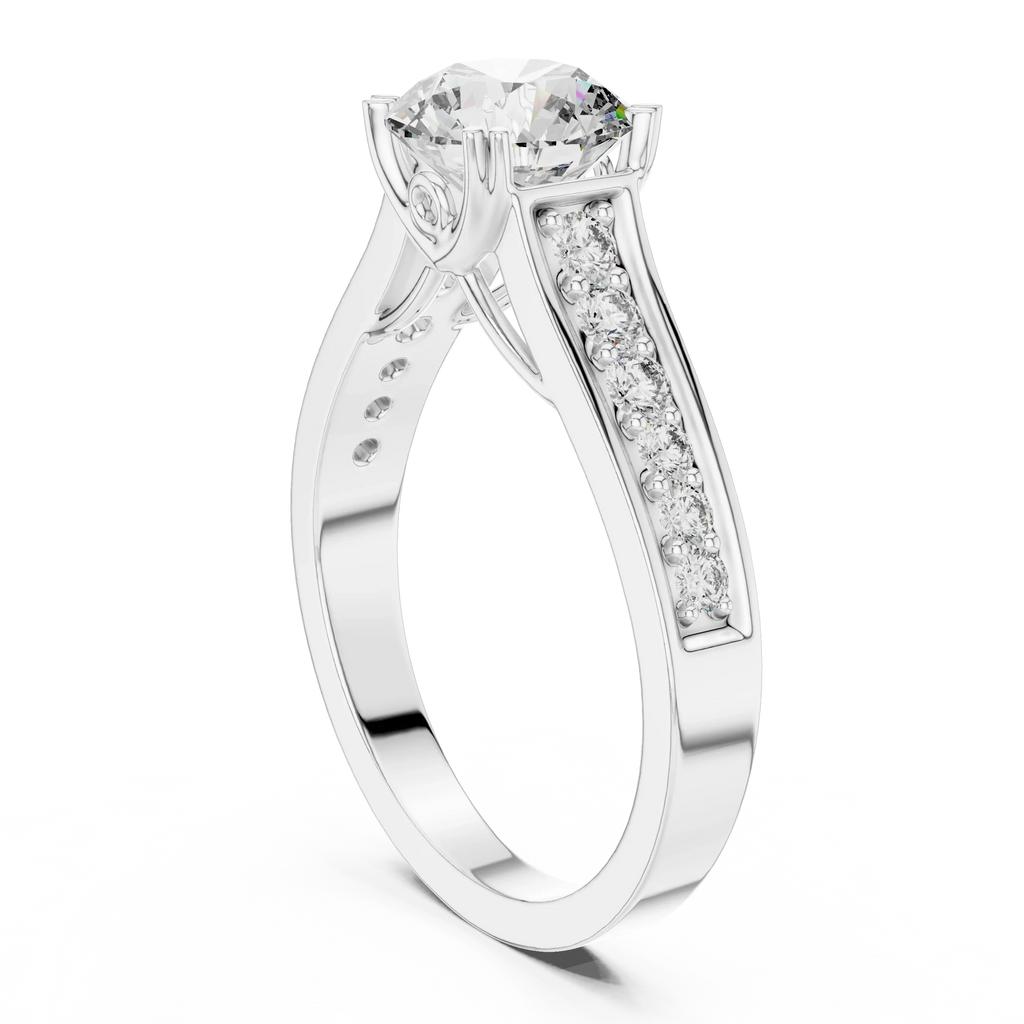 925 Silver Round Moissanite Cathedral Ring 1.66 CT