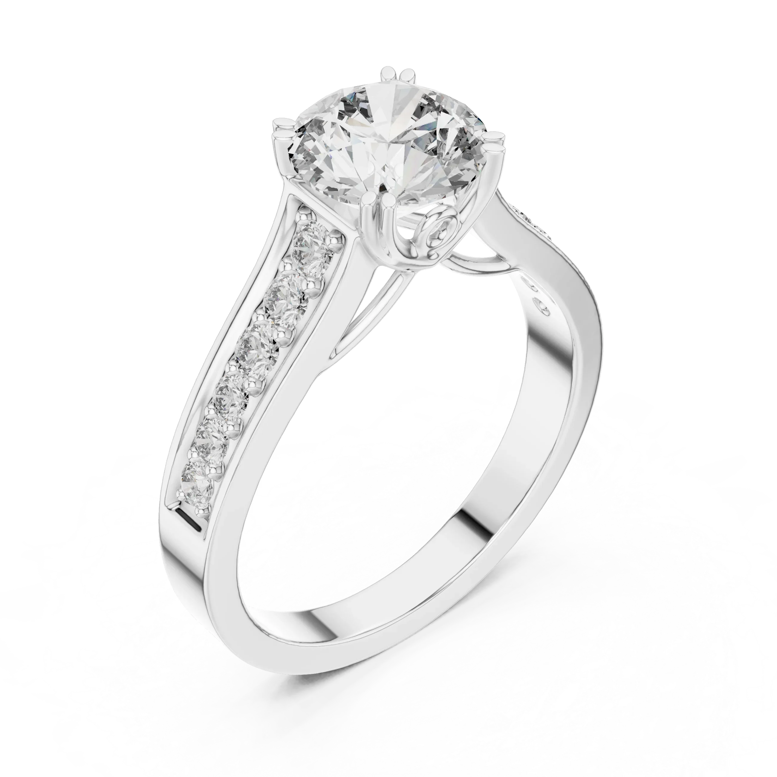 925 Silver Round Moissanite Cathedral Ring 1.66 CT