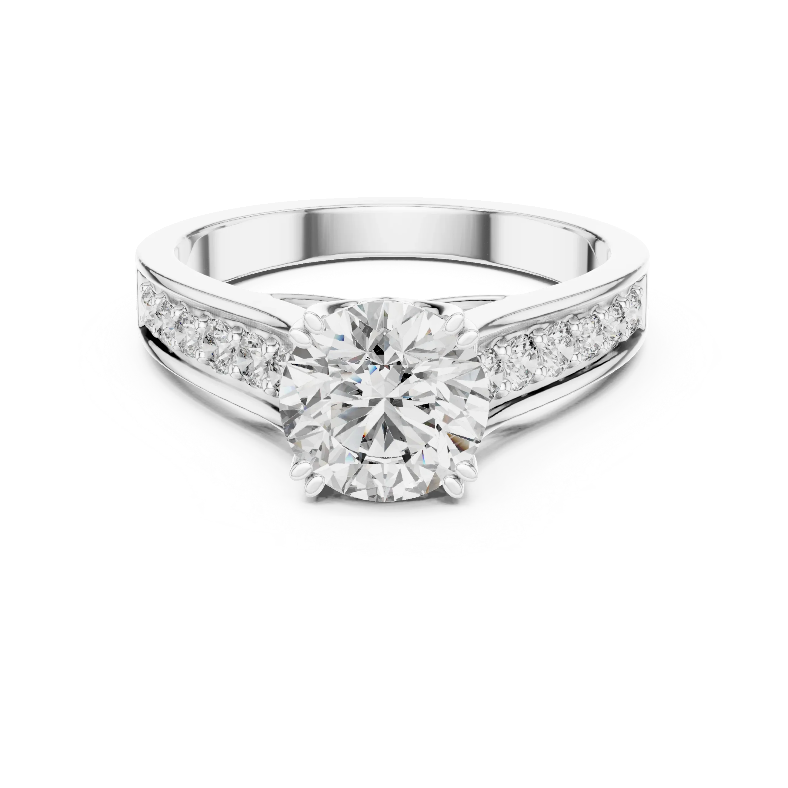 925 Silver Round Moissanite Cathedral Ring 1.66 CT