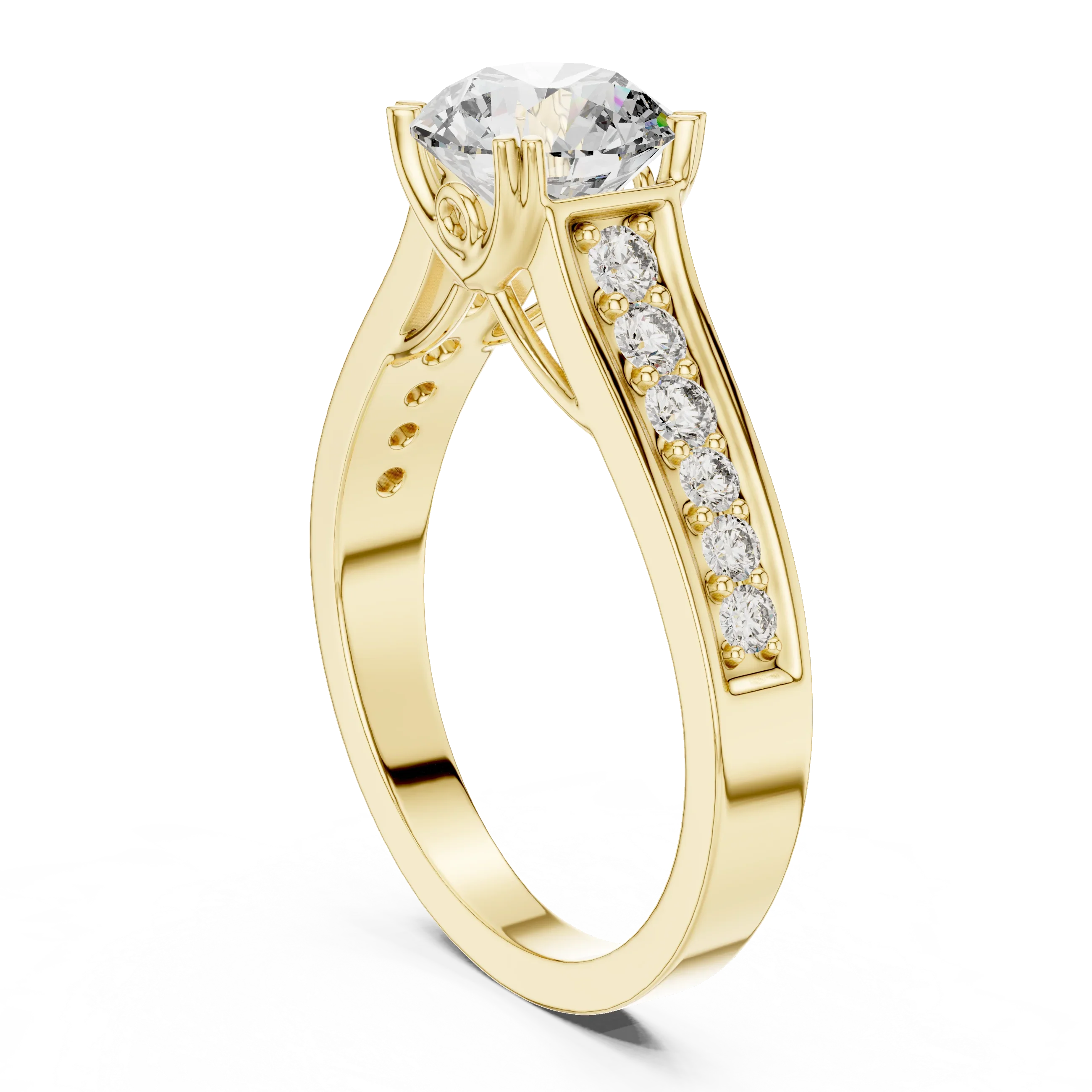 925 Silver Round Moissanite Cathedral Ring 1.66 CT