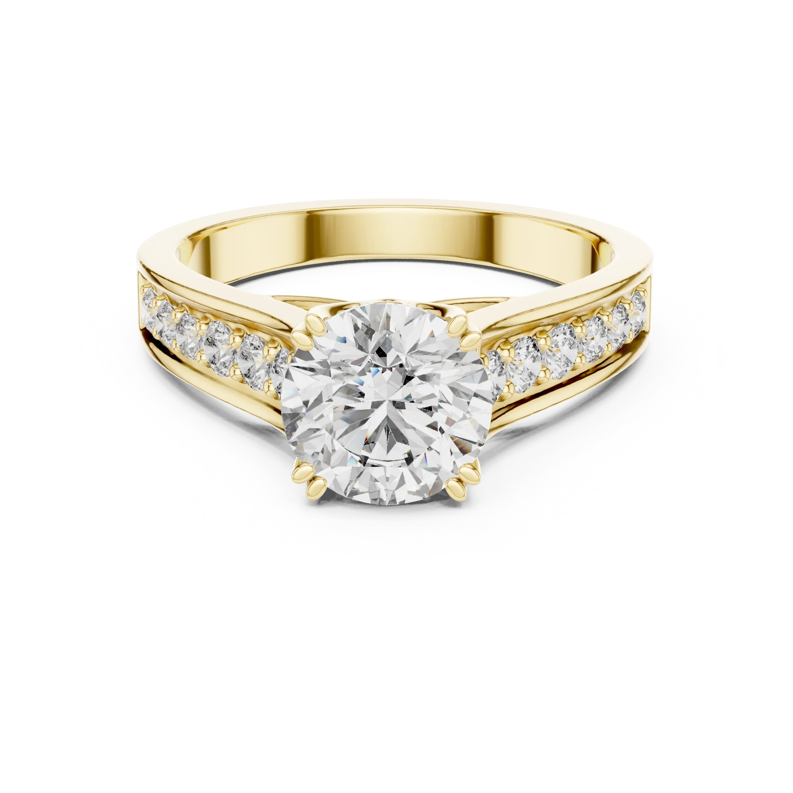 925 Silver Round Moissanite Cathedral Ring 1.66 CT