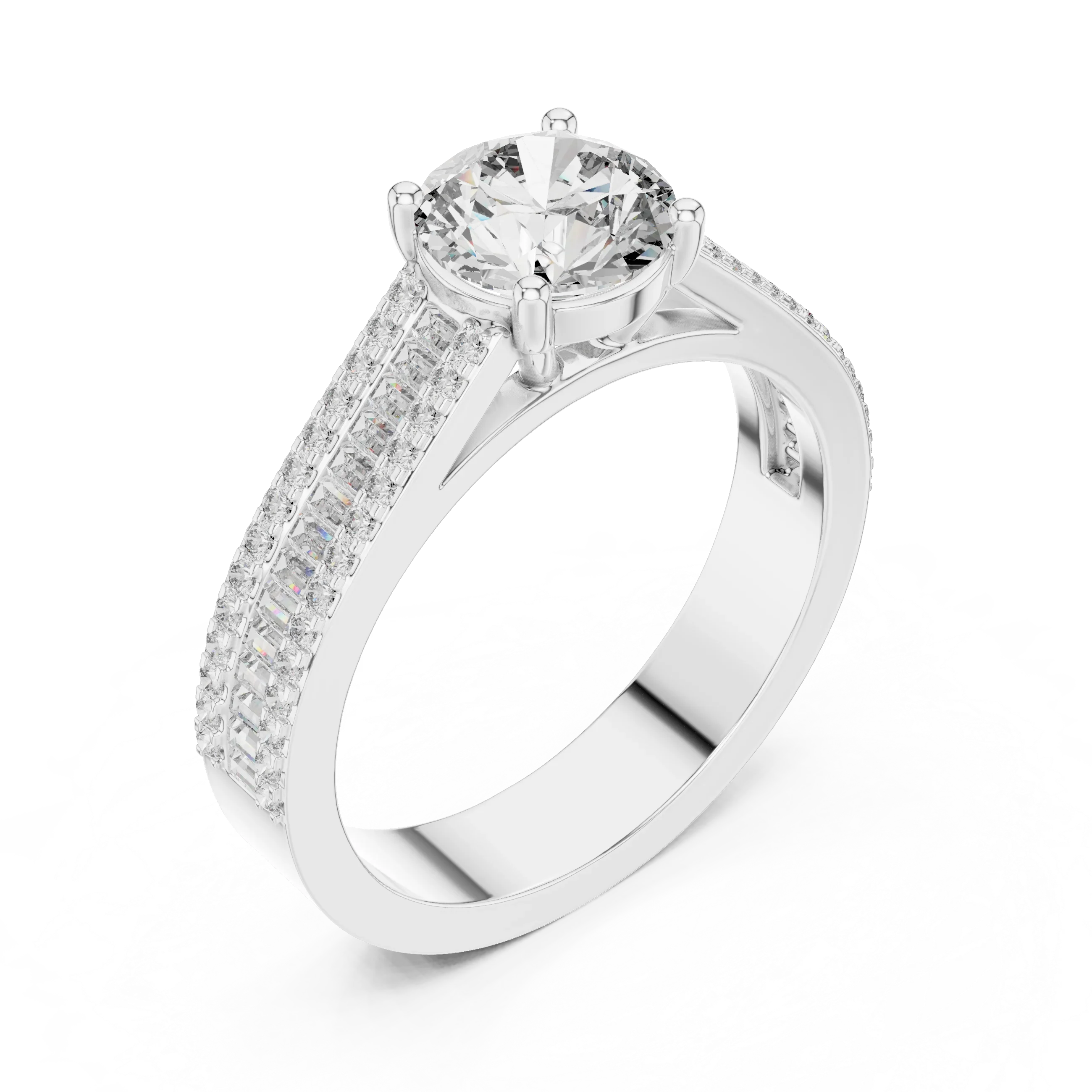 1.58 CT 14K Gold Cathedral Round Lab Diamond Engagement Ring