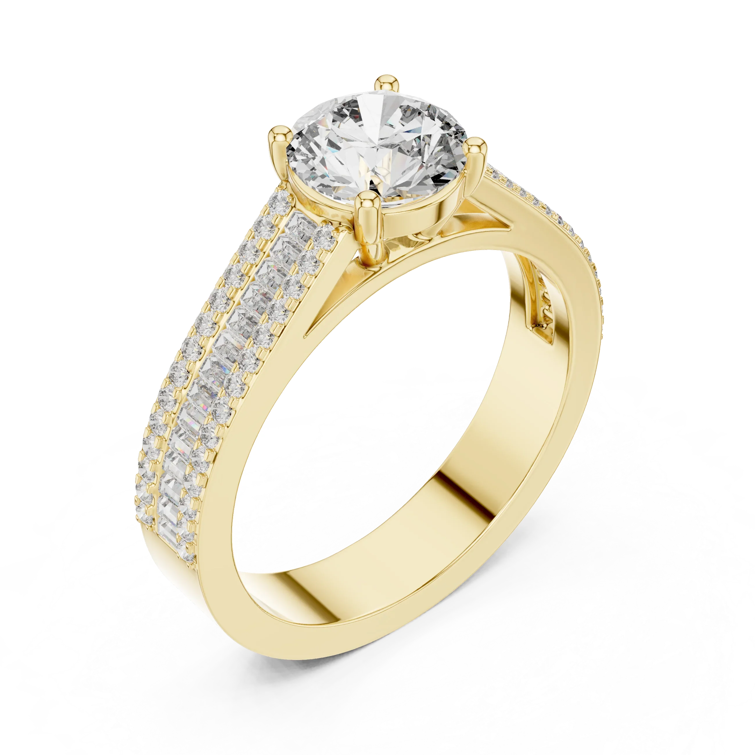 1.58 CT 14K Gold Cathedral Round Lab Diamond Engagement Ring