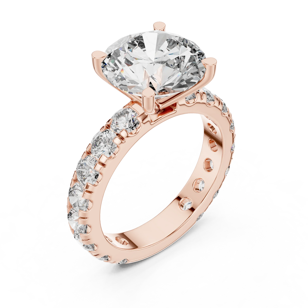 14K Gold Round Lab Diamond Shared Prong Wedding Ring