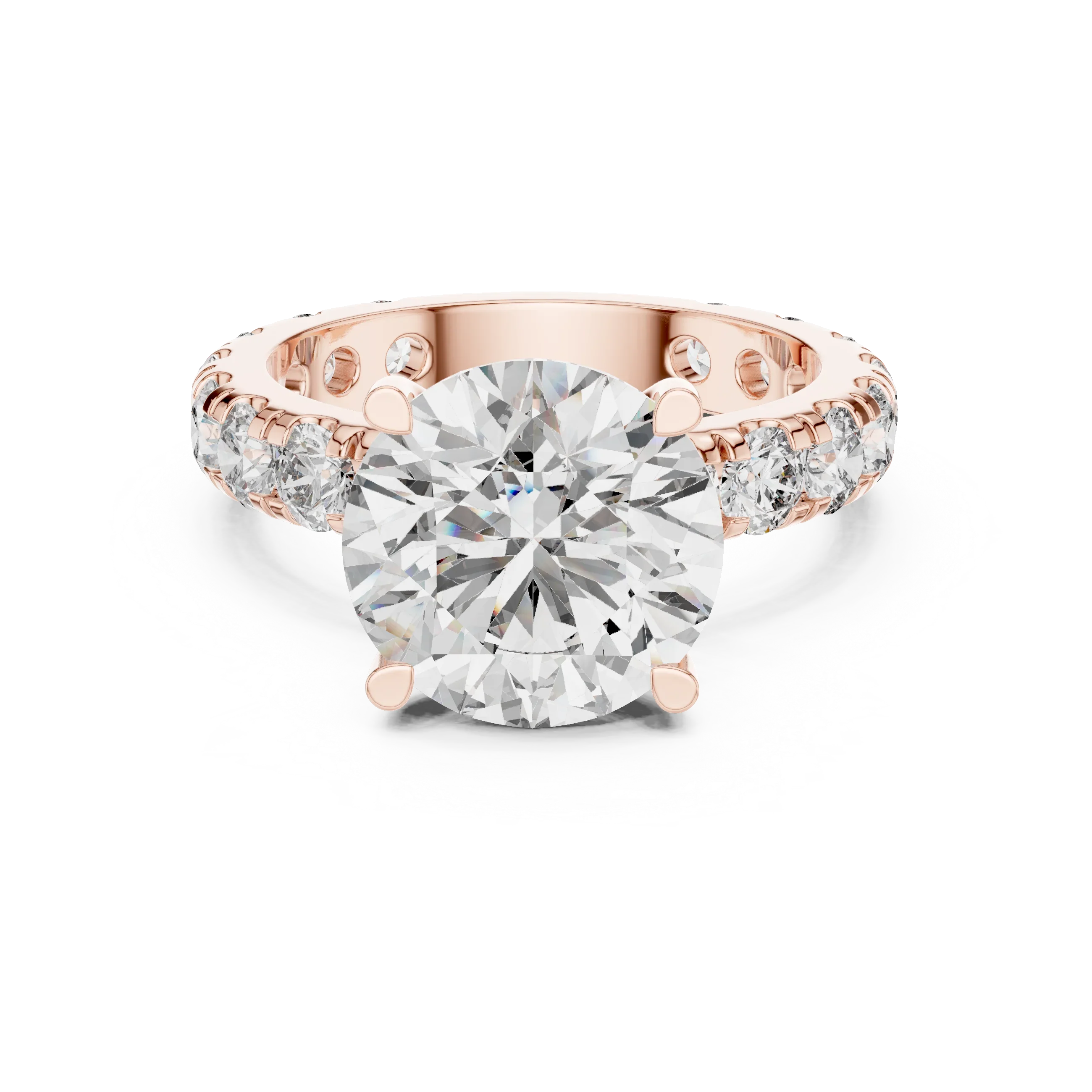 14K Gold Round Lab Diamond Shared Prong Wedding Ring
